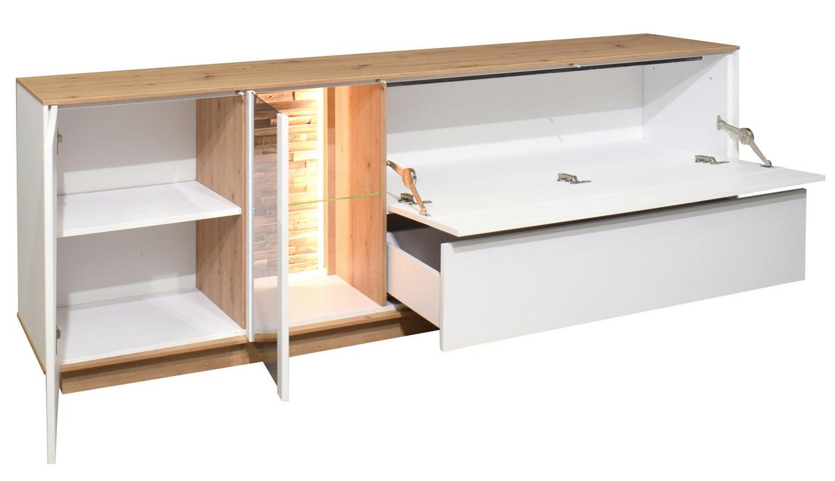TV-Element Halvar Weiß/Eiche Artisan - Weiß/Eiche Artisan, MODERN, Glas/Holz (207/71/42cm) - Premium Living