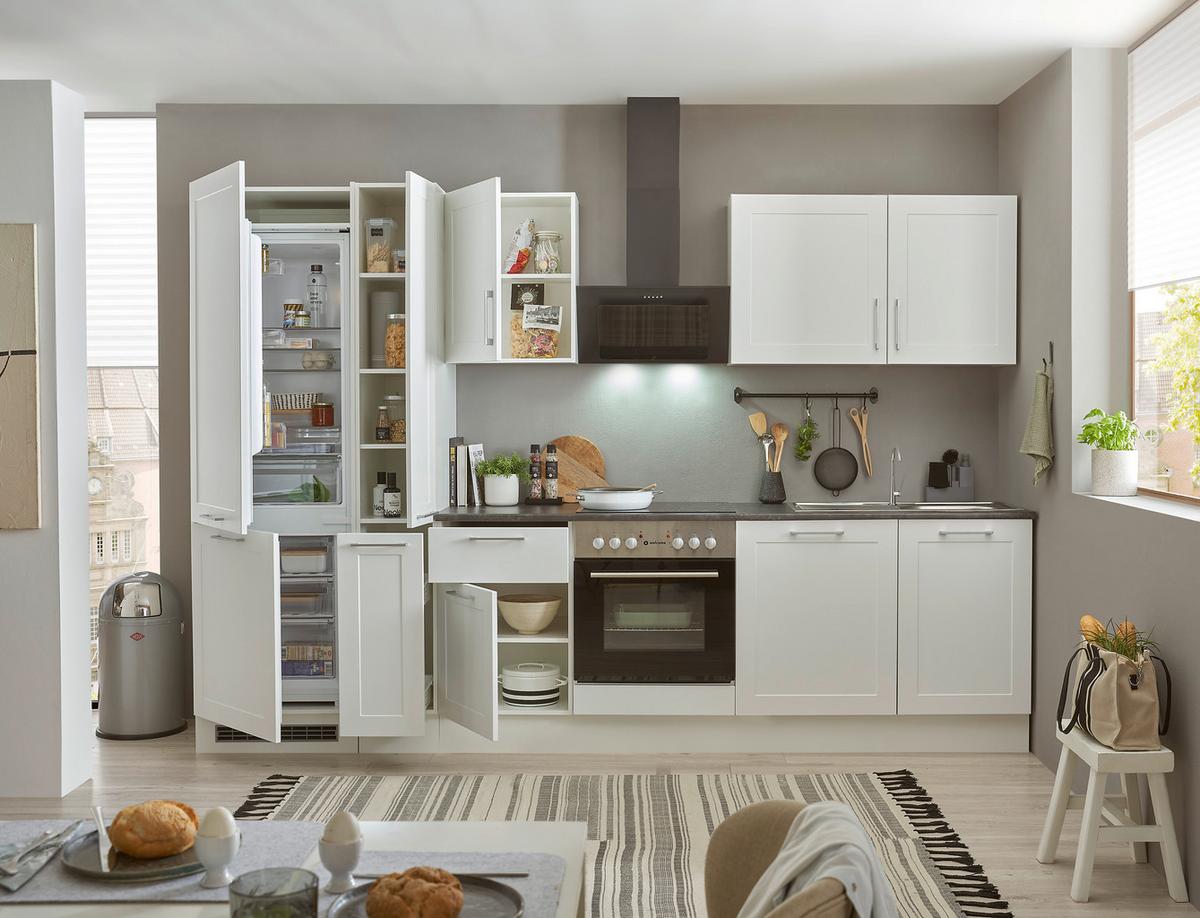 Küchenblock Marseille mit Geräten ca. 310 cm Weiß - Chromfarben/Anthrazit, Design, Holzwerkstoff/Metall (310cm) - P & B