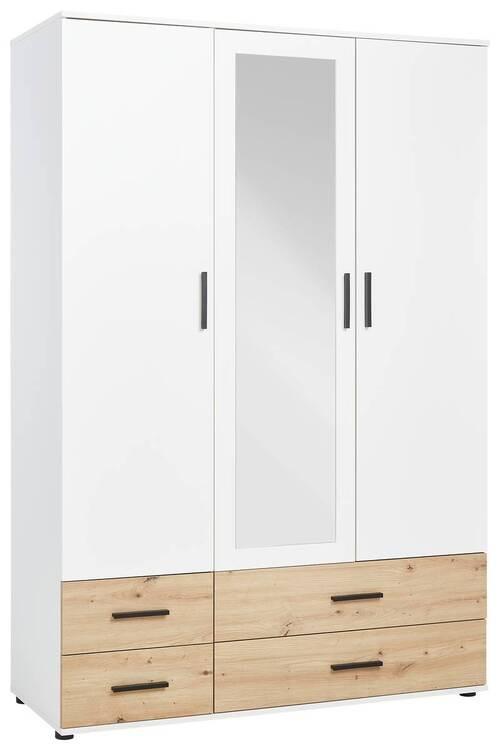 Kleiderschrank in Weiss/Eichefarben - Weiss/Schwarz, Konventionell, Holzwerkstoff/Kunststoff (127/188/52cm) - Mömax