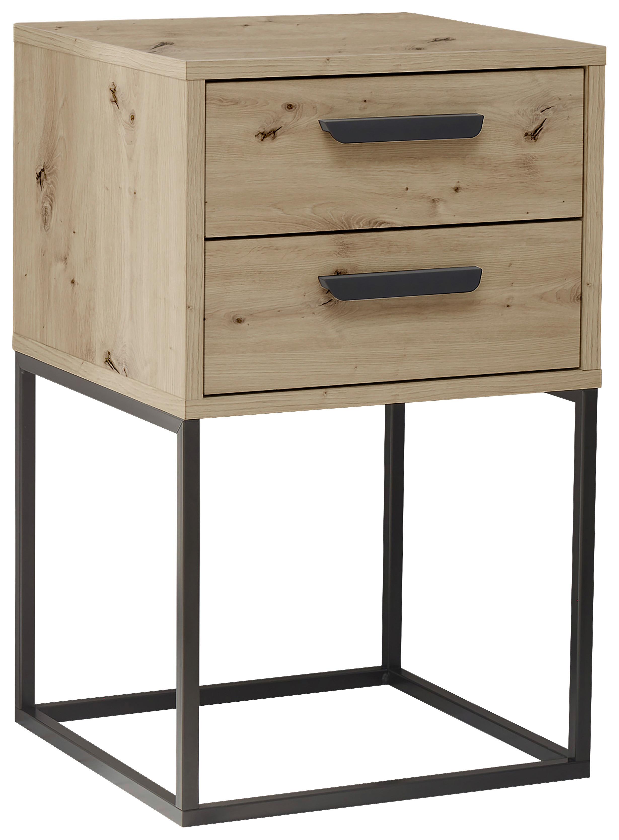 SZAFKA NOCNA SUNA - czarny/dąb artisan, Modern, materiał drewnopochodny/tworzywo sztuczne (40/65/38,5cm) - Livetastic