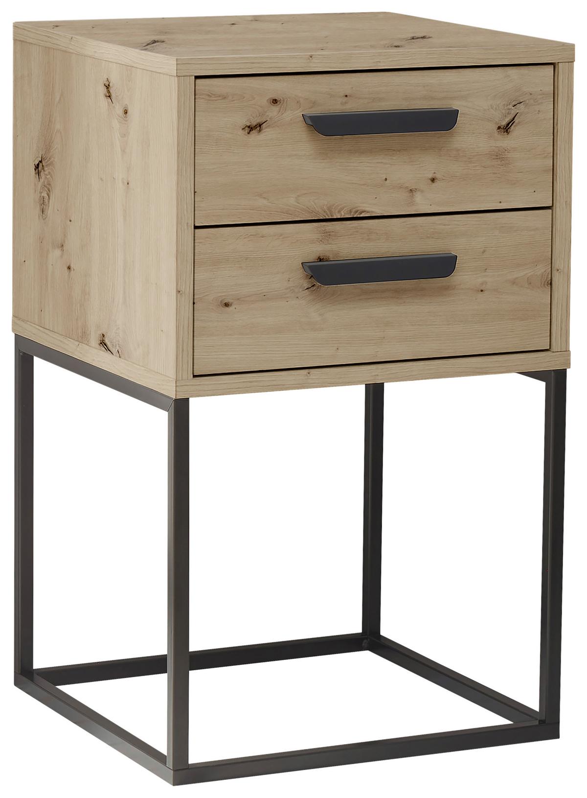 SZAFKA NOCNA SUNA - czarny/dąb artisan, Modern, materiał drewnopochodny/tworzywo sztuczne (40/65/38,5cm) - Livetastic