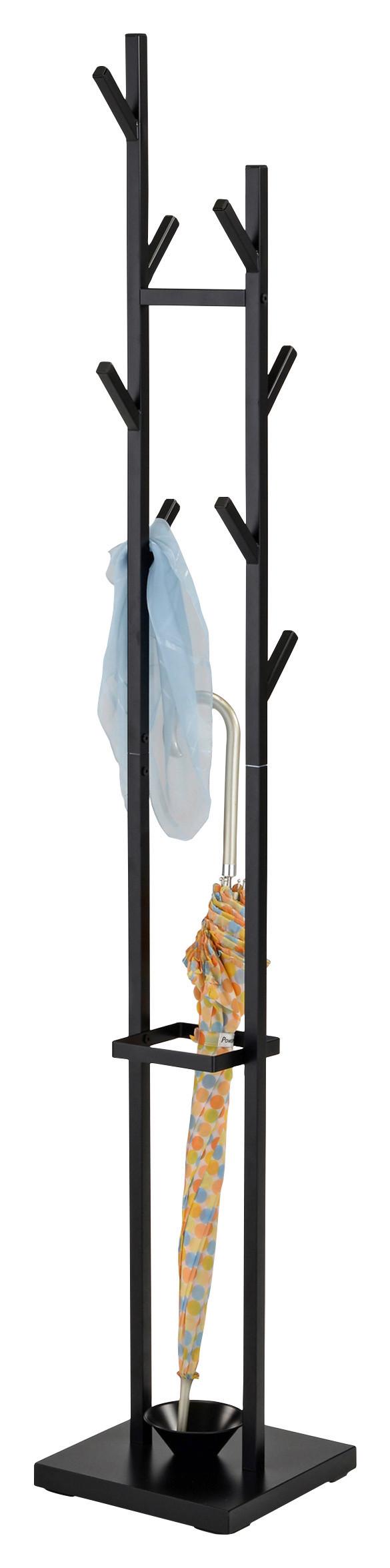 Samostoječi Obešalnik Paris, Črna, 8 Kavljev - črna, Moderno, kovina/umetna masa (28,5/173,5/28,5cm)