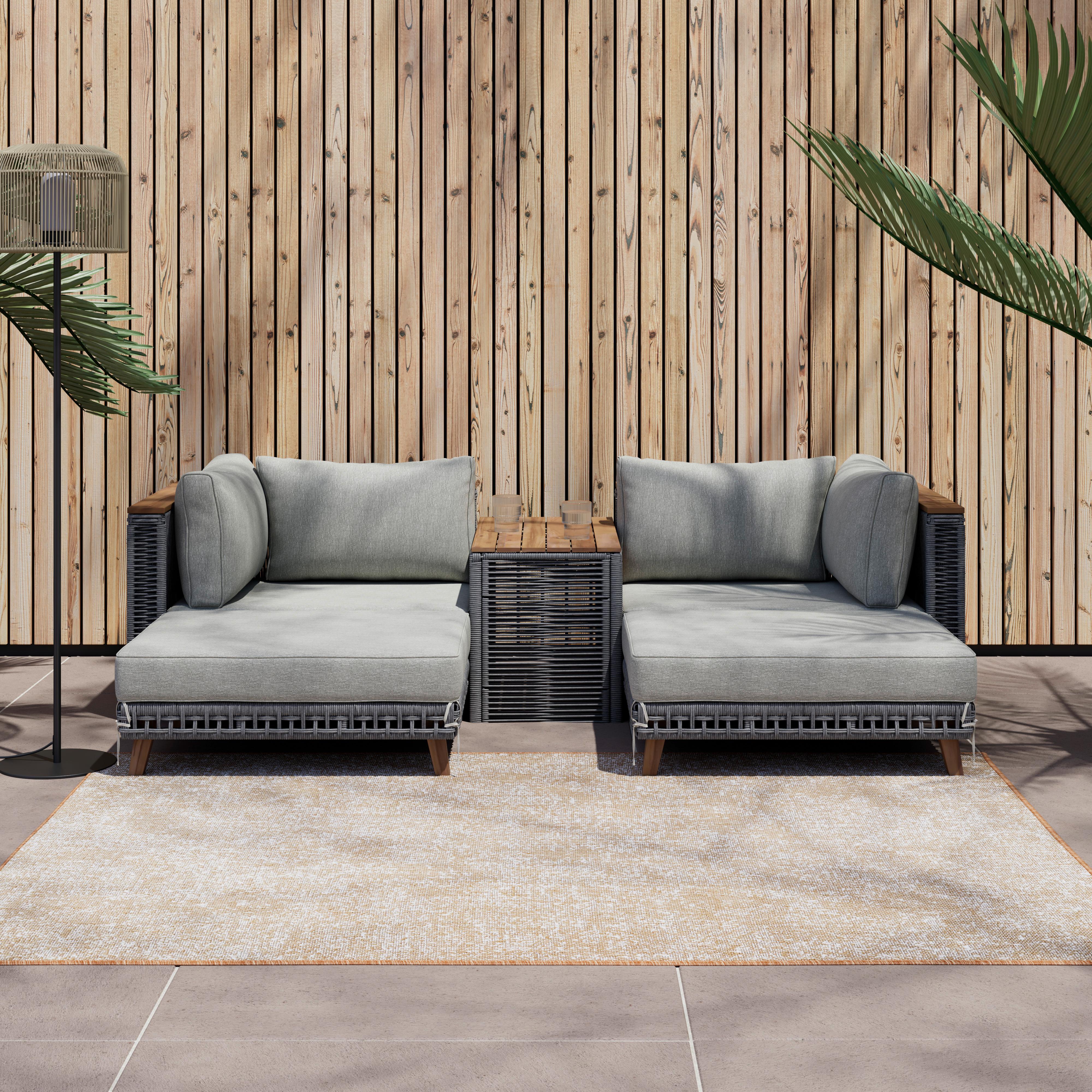 Loungegarnitur Marilou Grau Outdoorgewebe/Kunststoff/Holz - Grau/Akaziefarben, MODERN, Holz/Kunststoff - Bessagi Garden