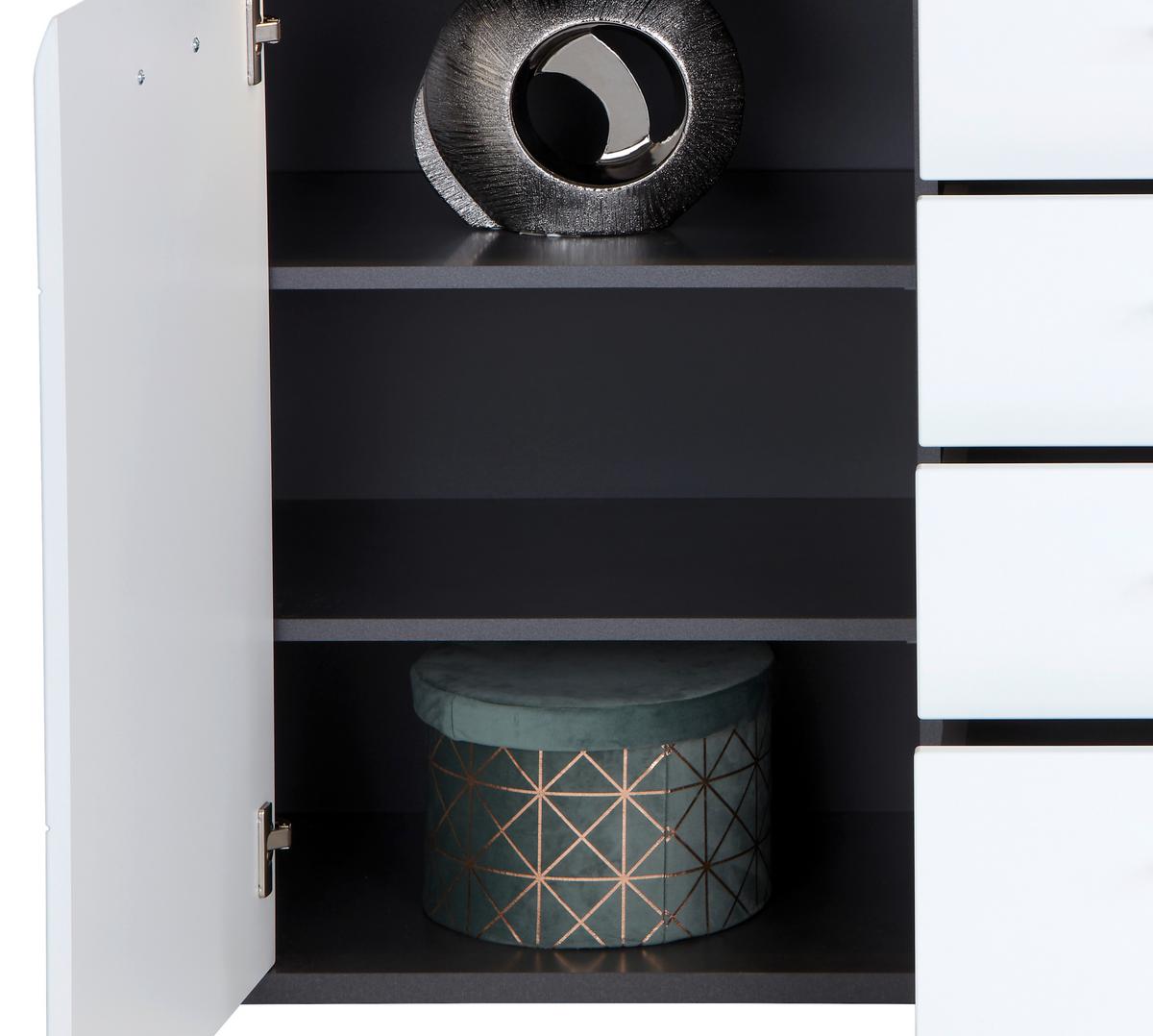 Komoda Alassio Alsk09 - bijela/boje grafita, Moderno, drvni materijal/plastika (156,3/86,2/40,5cm) - Modern Living