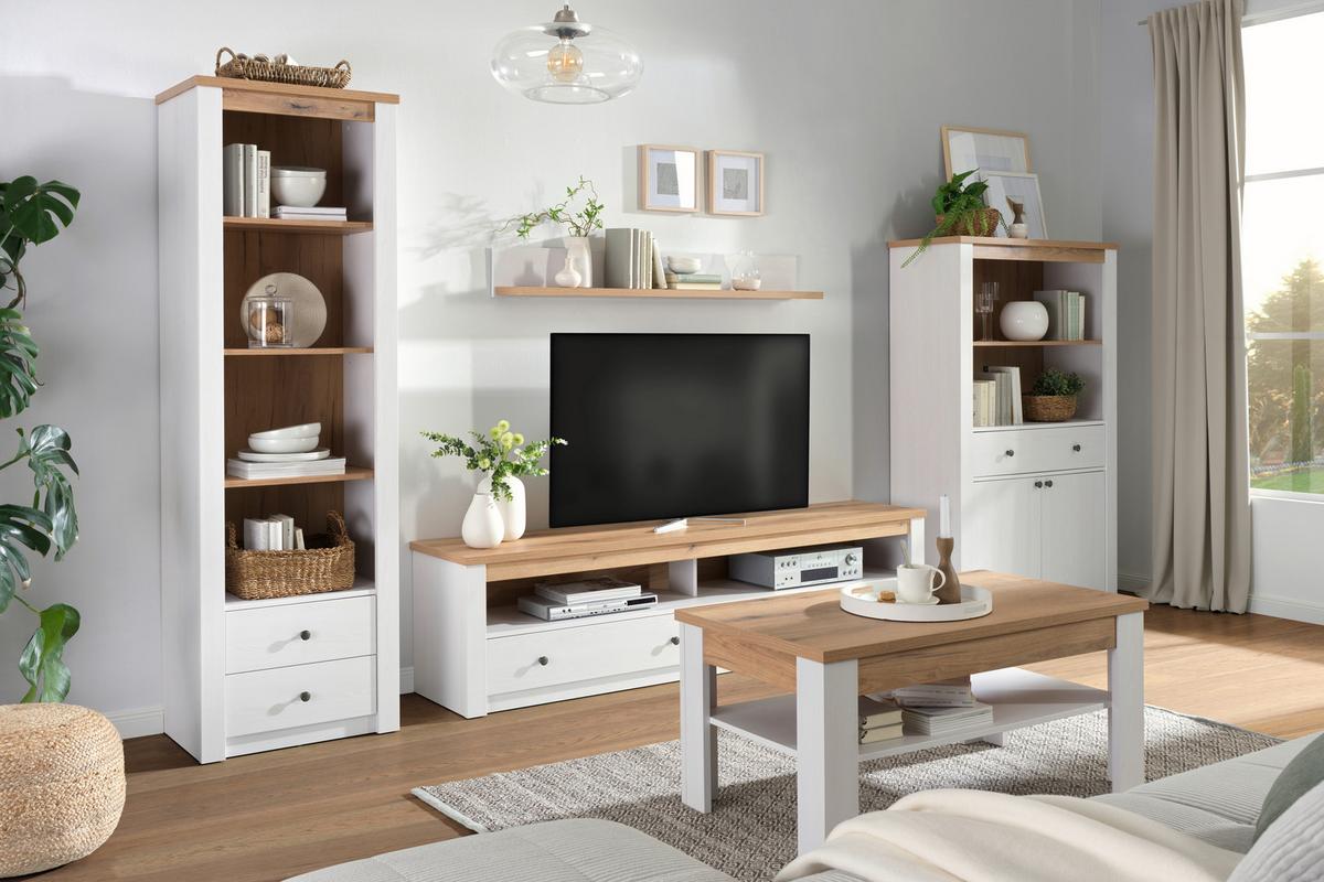 Knjižna Omara Rovigio, Barva Macesna, Bela - bela/barve macesna, Konvencionalno, kovina/umetna masa (62/196,5/42cm) - Landscape