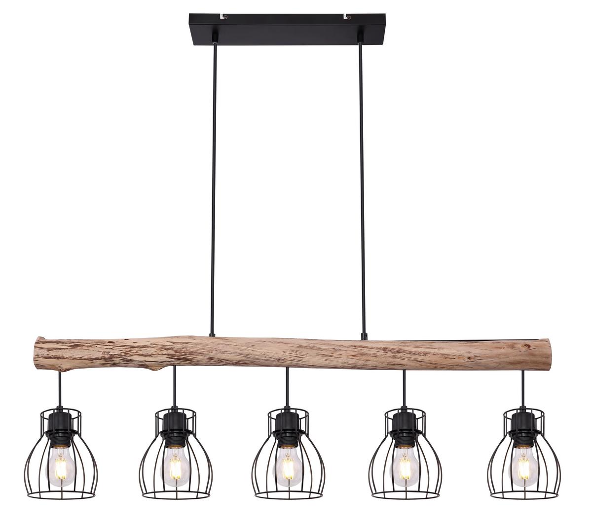 LAMPA WISZĄCA 15326-5NLU MINA *SBM* - kolor naturalny/czarny, Trend, metal/drewno (100/13,6/140cm) - Marama