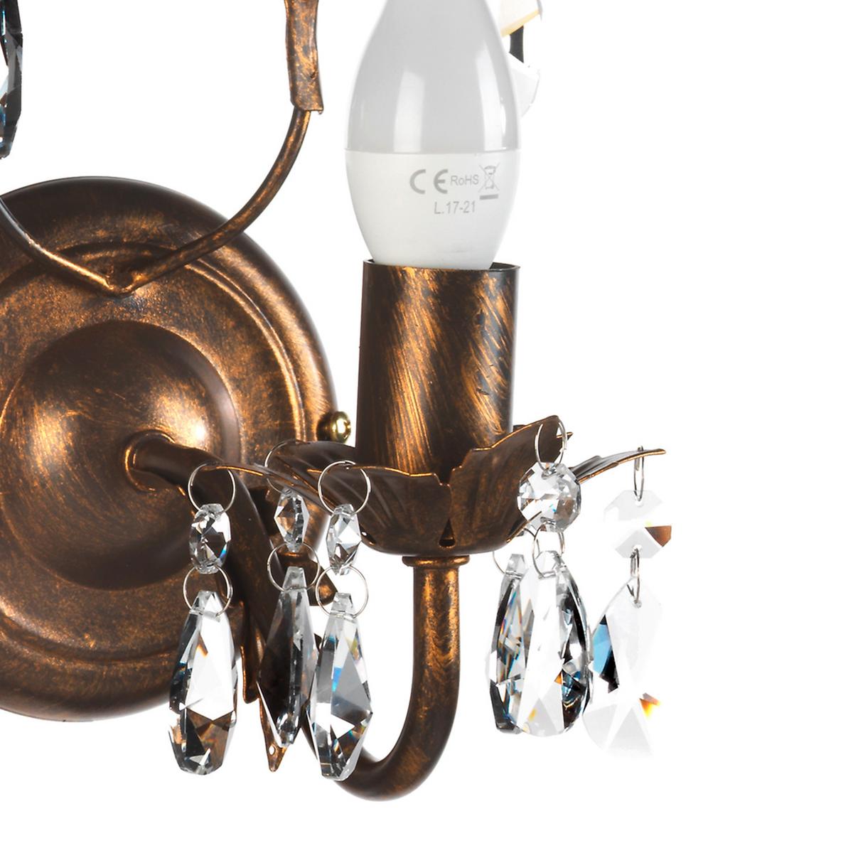 Wandleuchte Teresa Bronzefarben max. 6 Watt - Bronzefarben, KONVENTIONELL, Glas/Metall (22/13/30cm)