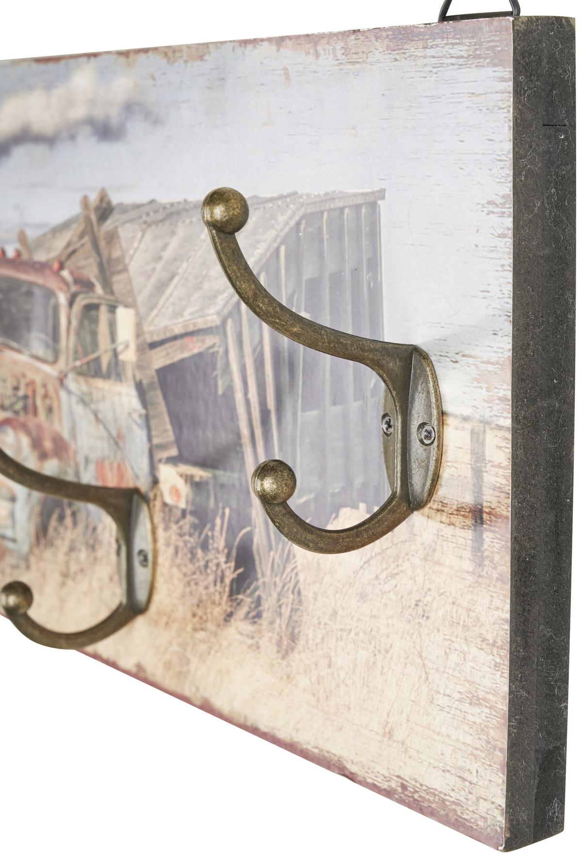 Cuier de perete cu cârlige TRUCK B992269 - multicolor/negru, Modern, metal/material pe bază de lemn (60/20/8,5cm)