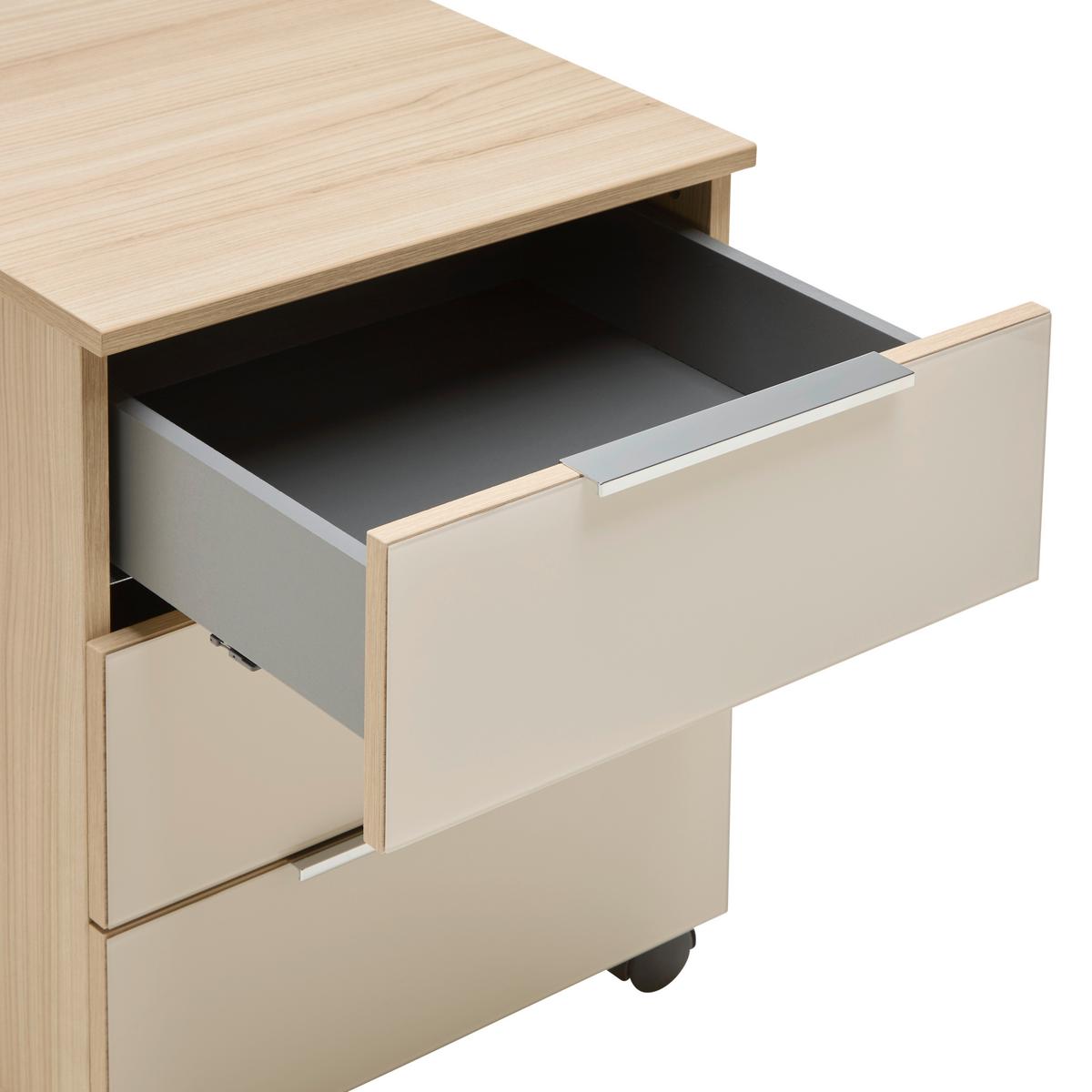 Rollcontainer Siena Eichefarben - Chromfarben/Eichefarben, MODERN, Holzwerkstoff/Metall (40/61/55cm) - Mömax