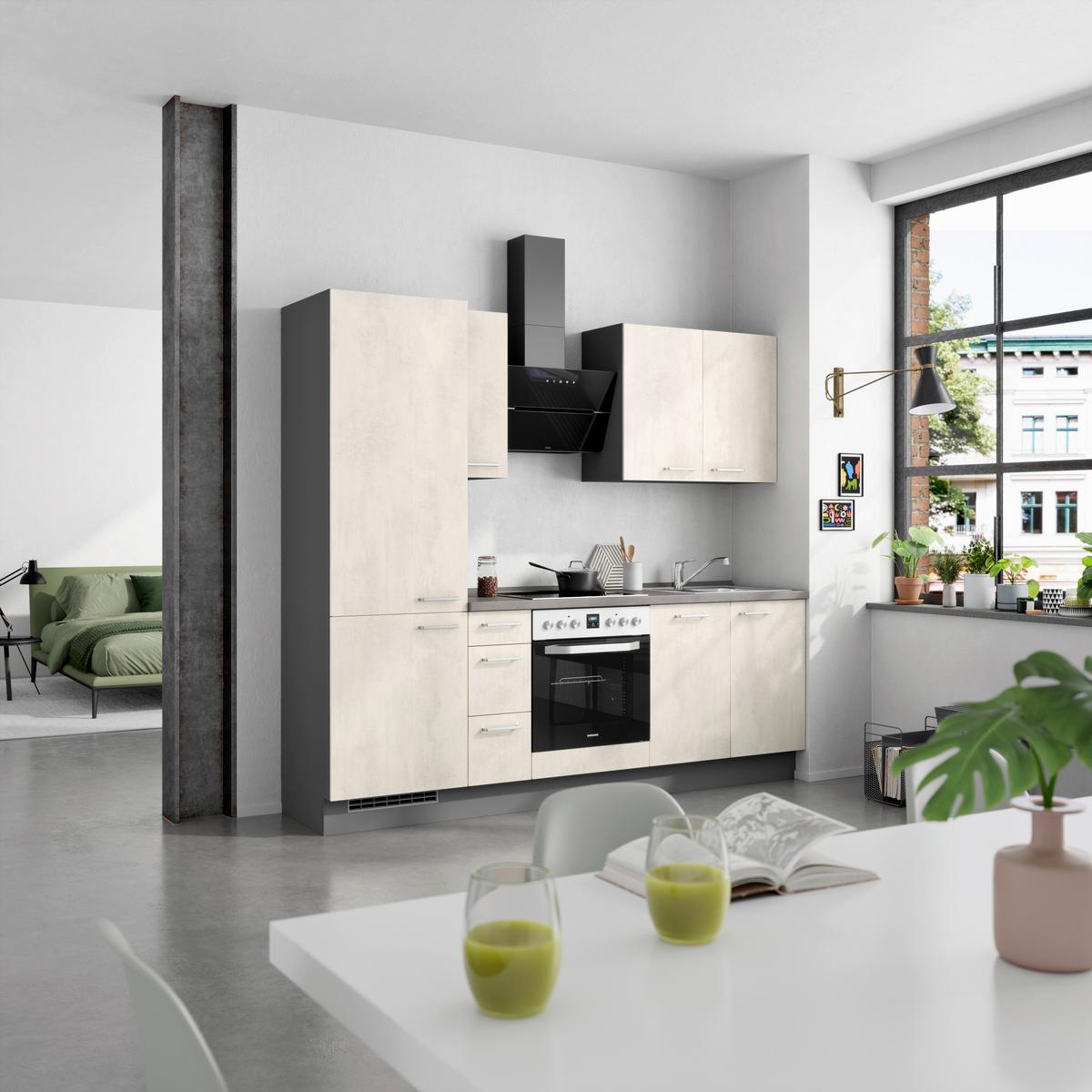 Küchenblock Riva High m. Geräten Weiß - Schieferfarben/Edelstahlfarben, MODERN, Holzwerkstoff/Metall (240cm) - Nobilia