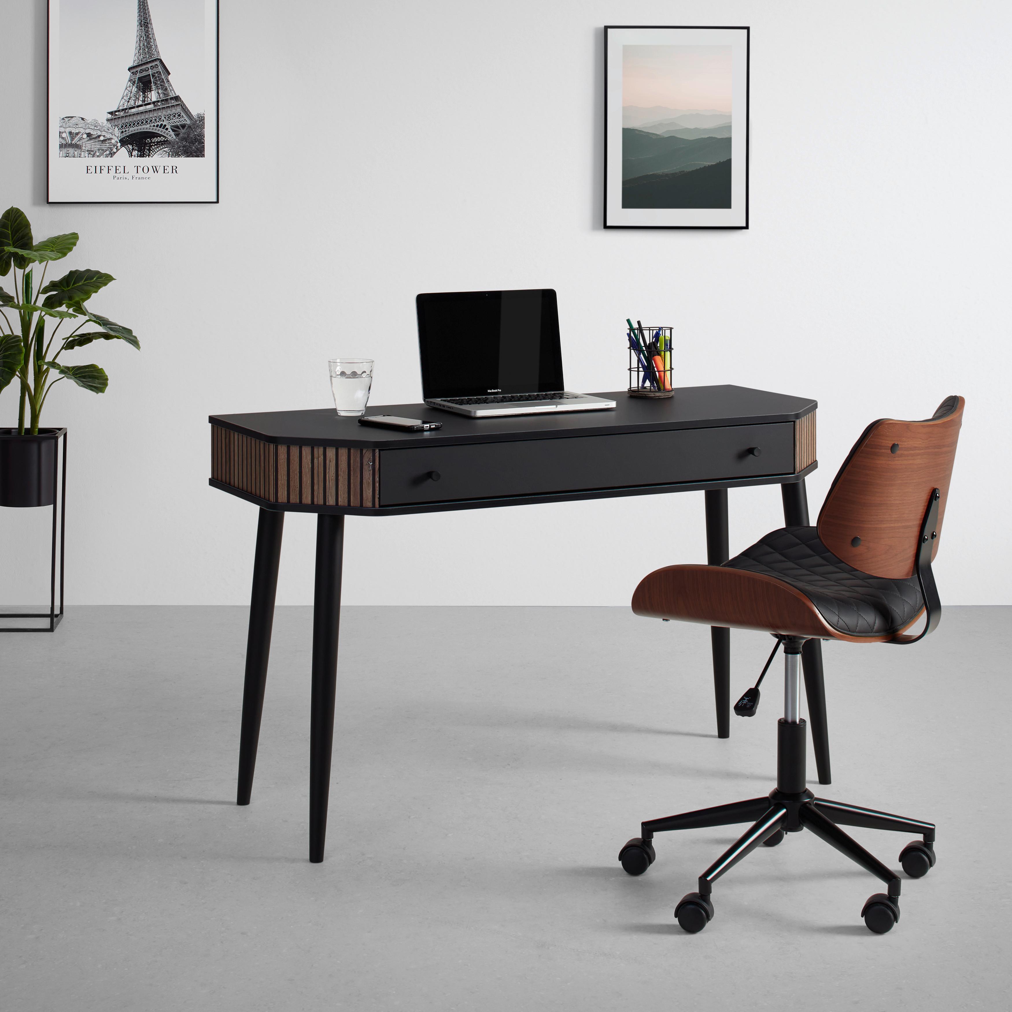 Schreibtisch Capri in Schwarz/Eichefarben - Eichefarben/Alufarben, MODERN, Holz/Holzwerkstoff (120/76/50cm) - Mömax