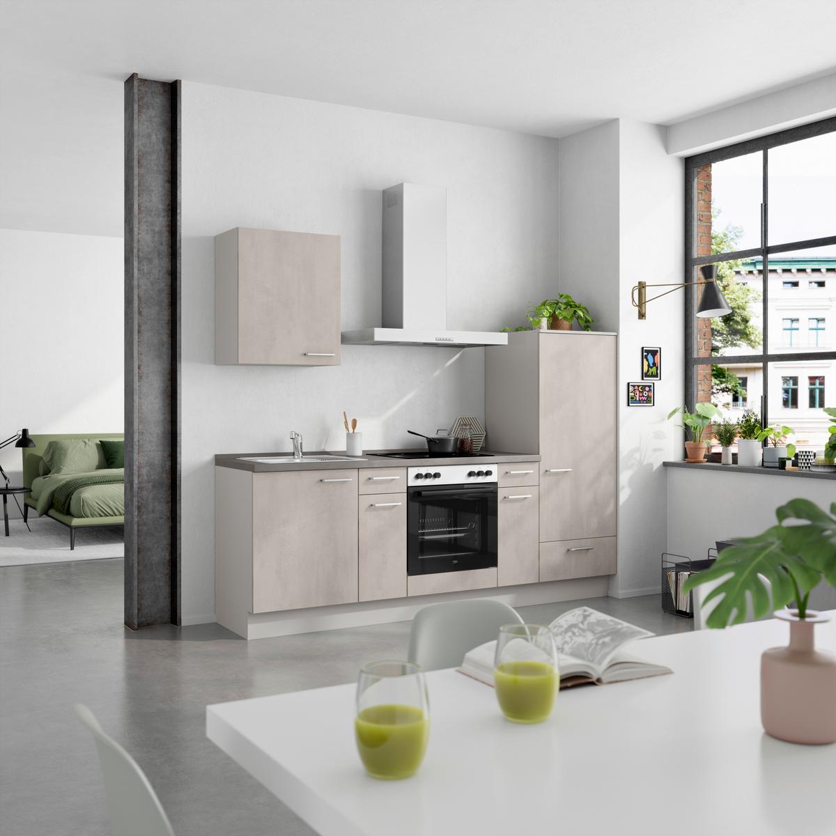Küchenblock Riva Low m. Geräten Grau - Schieferfarben/Edelstahlfarben, MODERN, Holzwerkstoff/Metall (240cm) - Nobilia