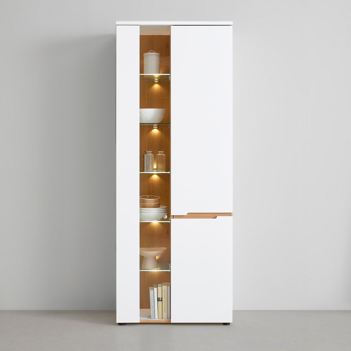 Vitrine Dallas Weiss/Eiche Artisan - Weiss/Schwarz, Modern, Holzwerkstoff (75/197/38cm) - Premium Living