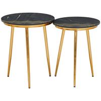 ZESTAW STOLIKÓW BOCZNYCH GLAMOUR - kolor mosiężny/czarny, Design, kamień/metal (40-45/40-45/53-56cm) - Novel