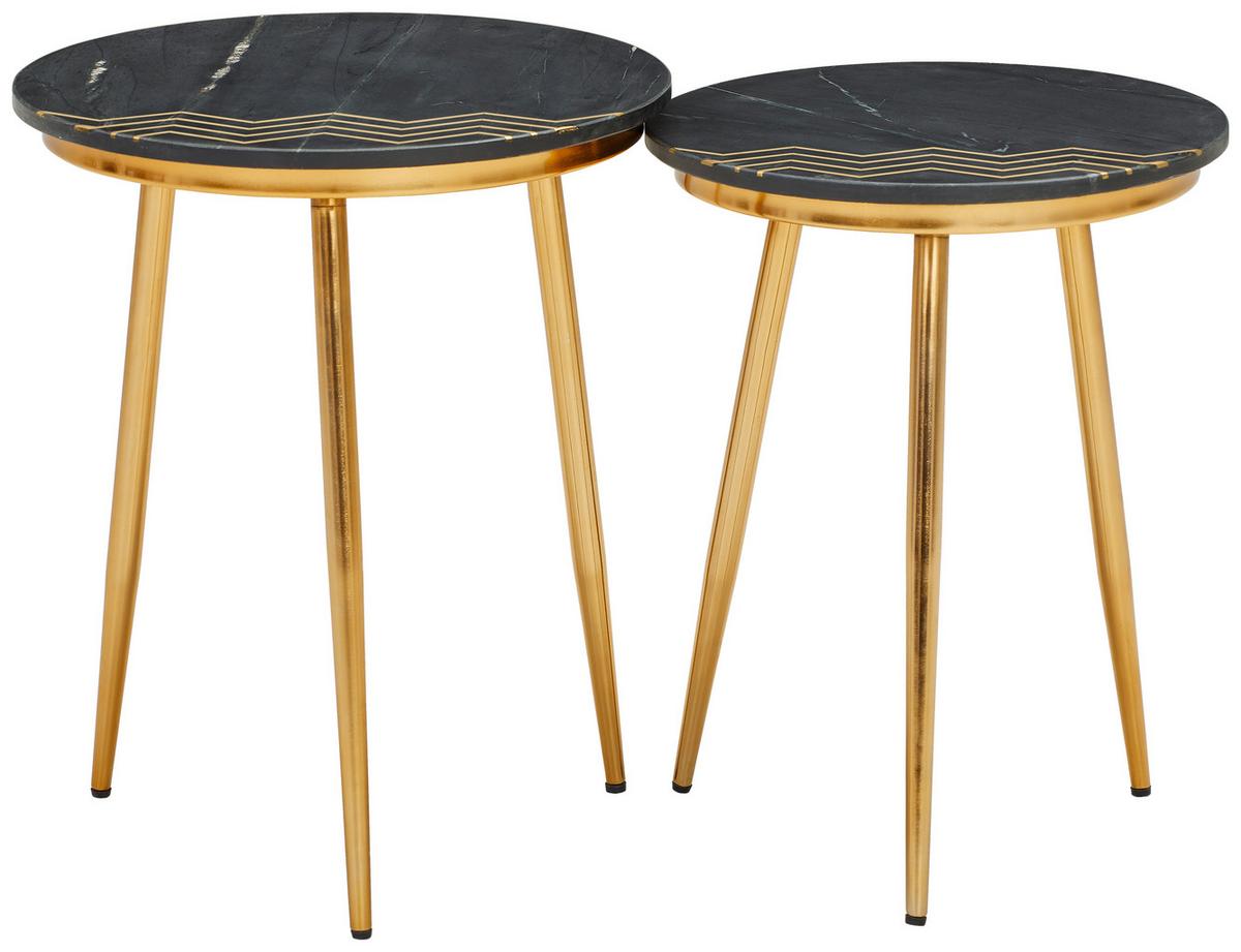 ZESTAW STOLIKÓW BOCZNYCH GLAMOUR - kolor mosiężny/czarny, Design, kamień/metal (40-45/40-45/53-56cm) - Novel