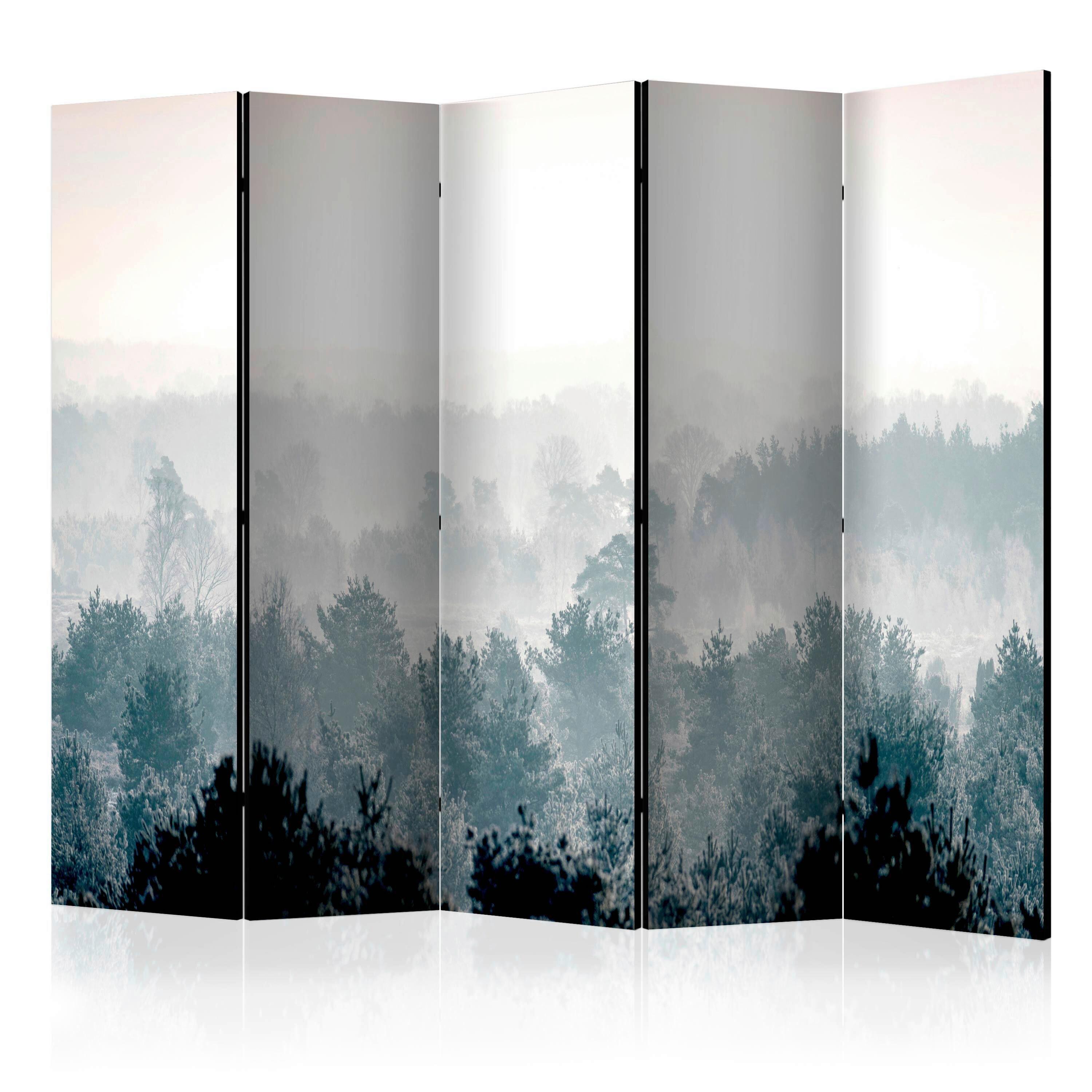 Paravan Winter Forest I, 5-Delni, Akustičen - pastelno modra/sivobela, Basics, umetna masa/tekstil (225/172/3cm) - artgeist
