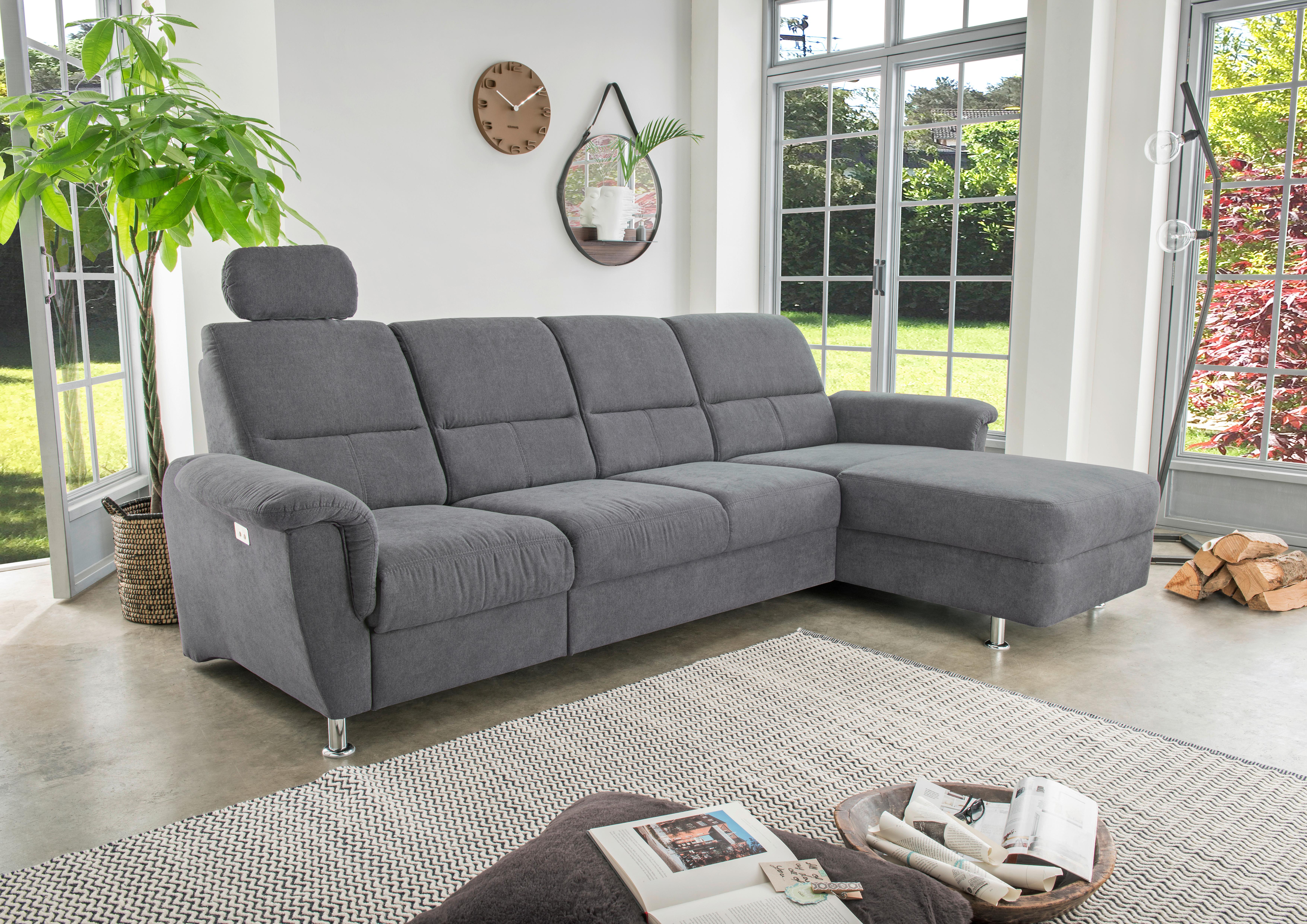 Wohnlandschaft Parole Anthrazit Mikrofaser - Chromfarben/Anthrazit, KONVENTIONELL, Textil/Metall (292/165cm) - Livetastic