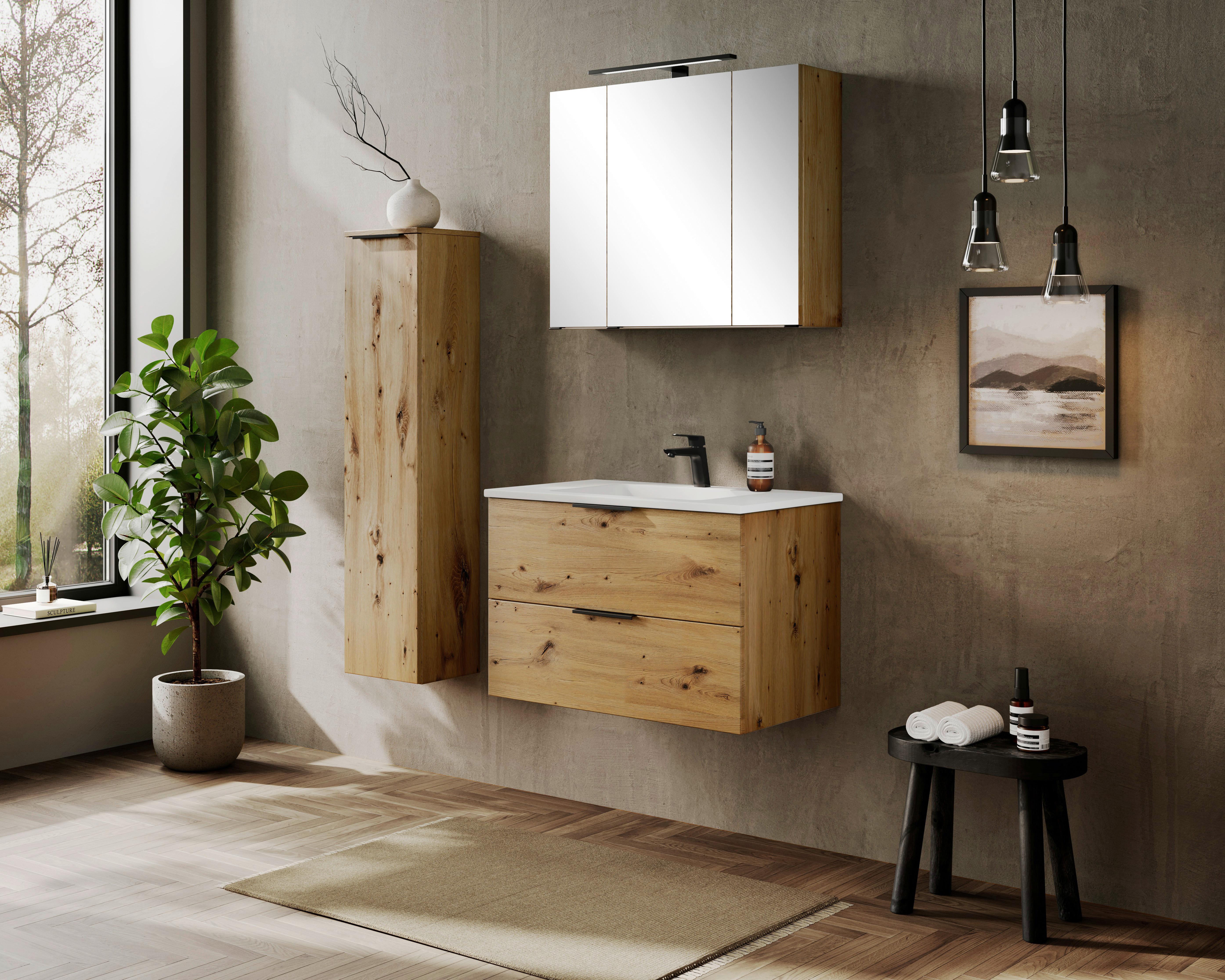 Spiegelschrank Sevilla ca. 80x64 cm Eiche Artisan - Schwarz/Eiche Artisan, MODERN, Glas/Holzwerkstoff (80/64/20cm) - Held