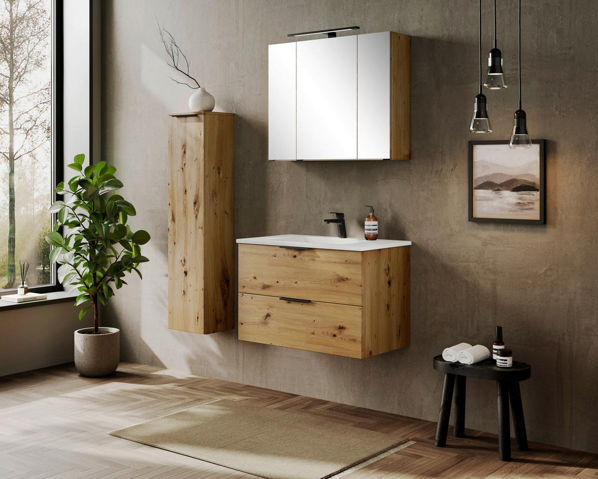 Spiegelschrank Sevilla ca. 80x64 cm Eiche Artisan - Schwarz/Eiche Artisan, MODERN, Glas/Holzwerkstoff (80/64/20cm) - Held