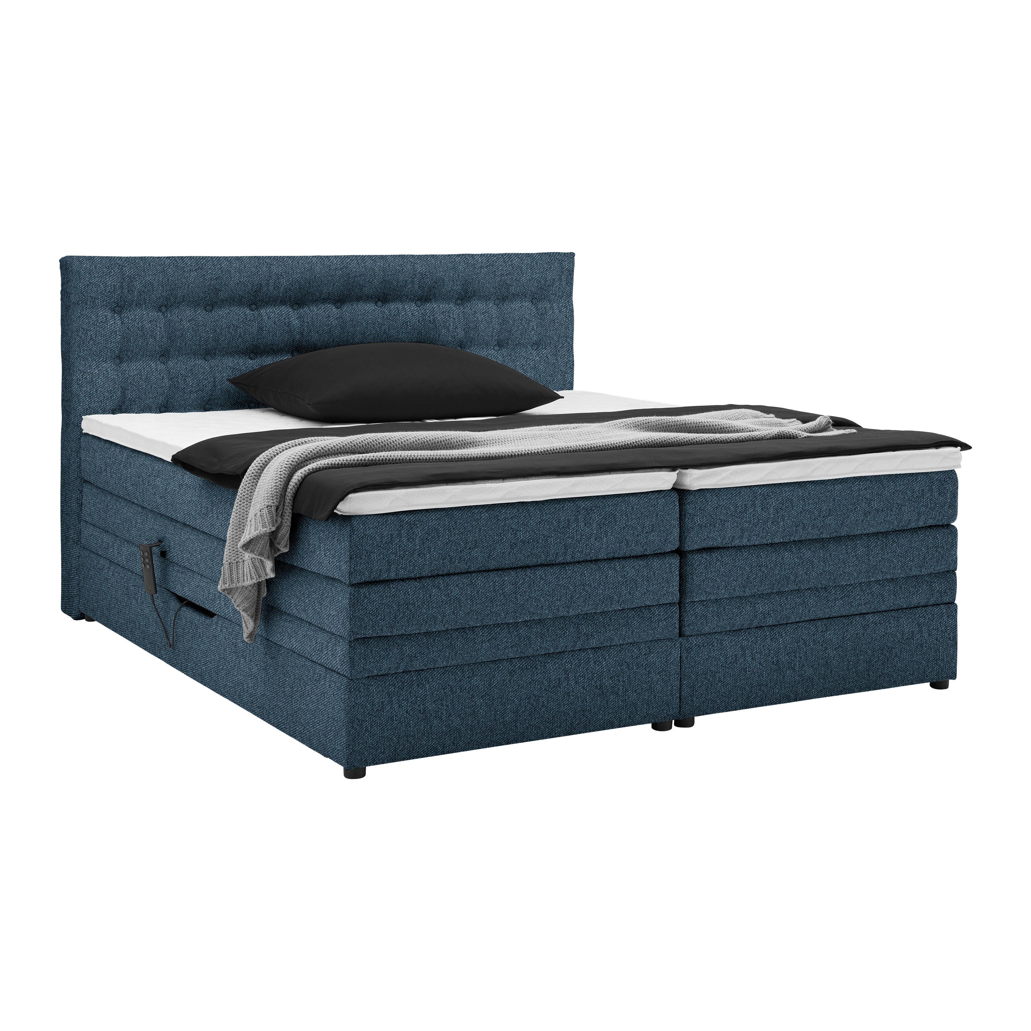 Boxspringbett Luzern Dunkelblau ca. 180x200cm - Schwarz/Dunkelblau, KONVENTIONELL, Kunststoff/Textil (180/200cm) - Premium Living