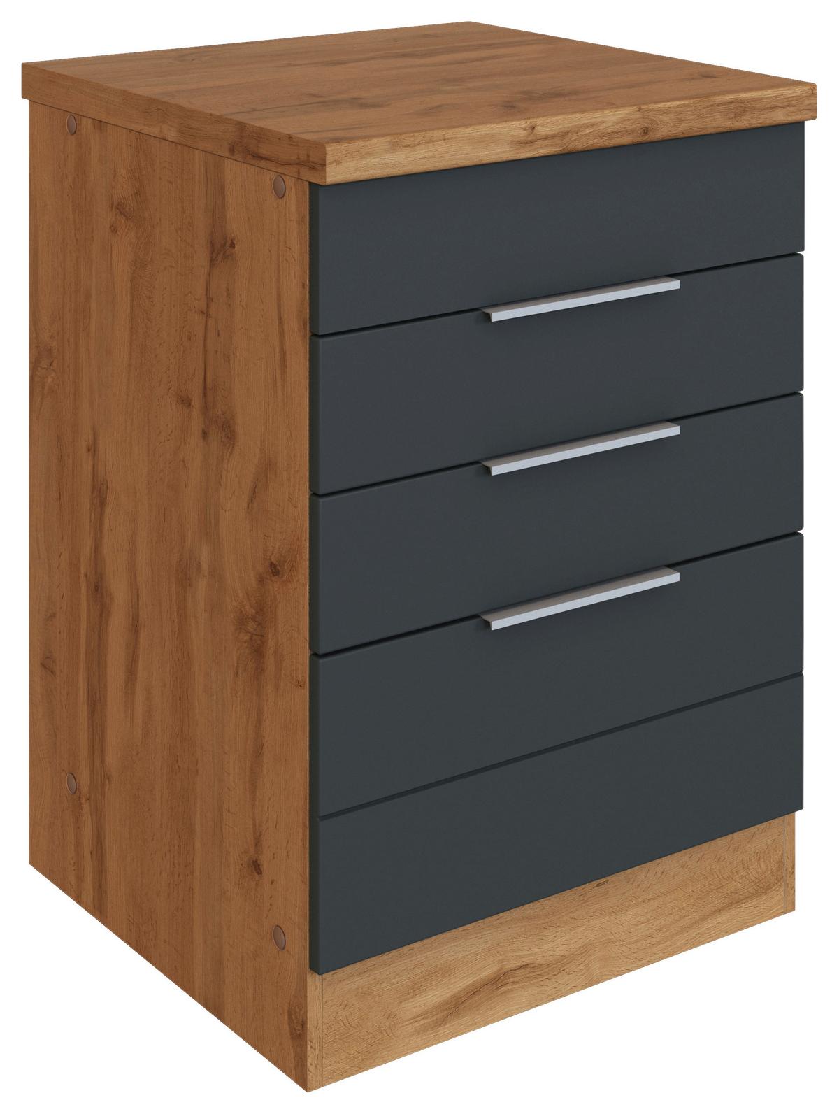 Kochfeldumbauschrank Florenz ca. 60 cm Grau/Eiche - Eiche Wotan/Grau, Design, Holzwerkstoff/Metall (60/86/60cm) - Held