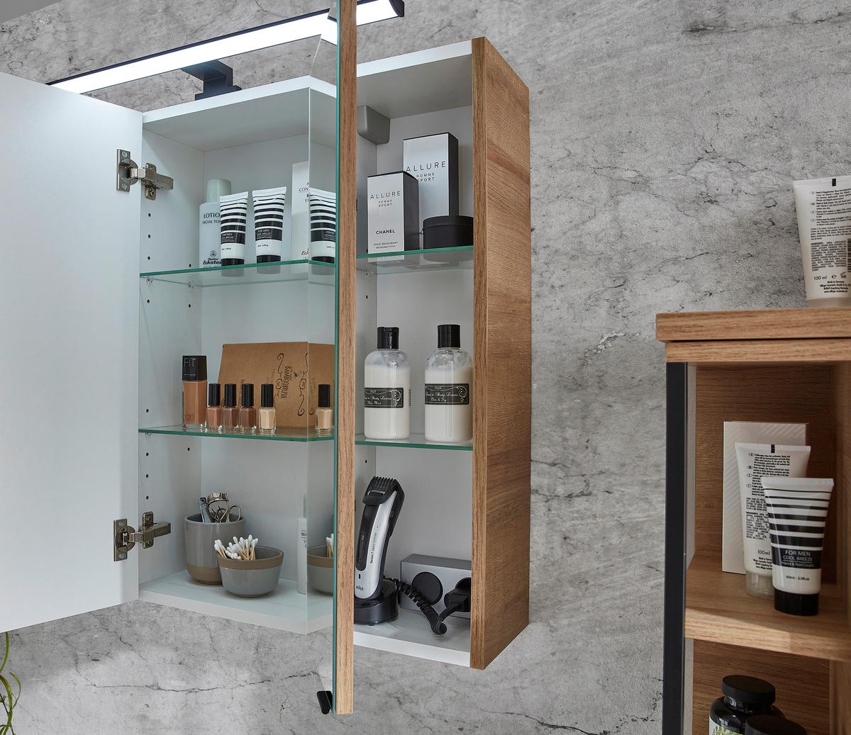 Badezimmer in Eiche/Schiefer - Schieferfarben/Weiss, Modern, Keramik/Holzwerkstoff (90cm) - Pelipal