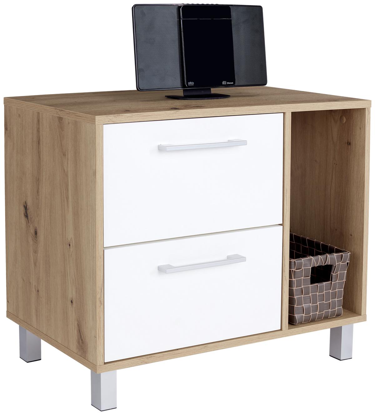 Komoda Box - bijela/boje hrasta, Moderno, drvni materijal/plastika (75/60/40cm) - Modern Living