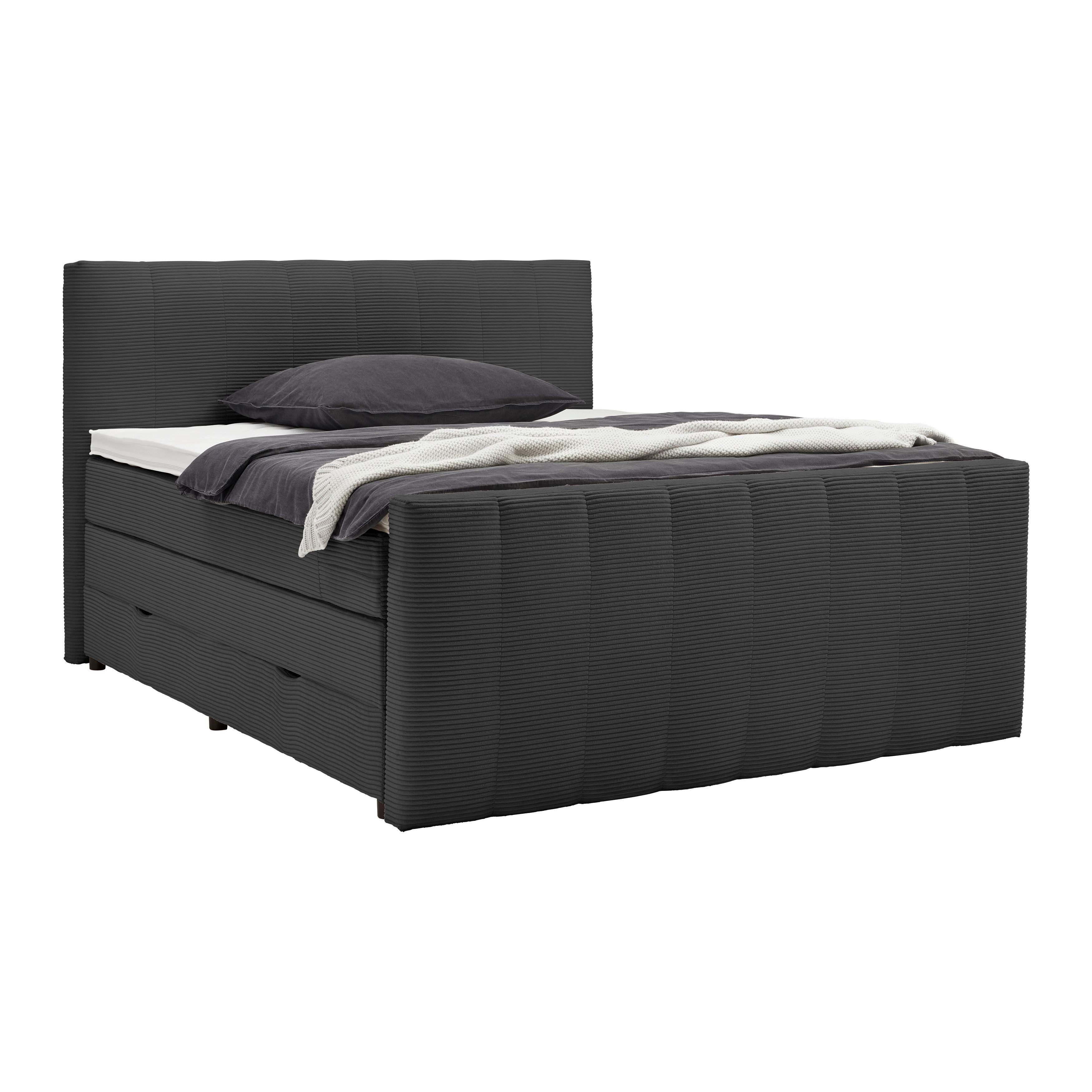 Boxspringbett Malaga Schwarz ca. 180x200cm - Silberfarben/Schwarz, KONVENTIONELL, Holzwerkstoff/Kunststoff (180/200cm) - Premium Living