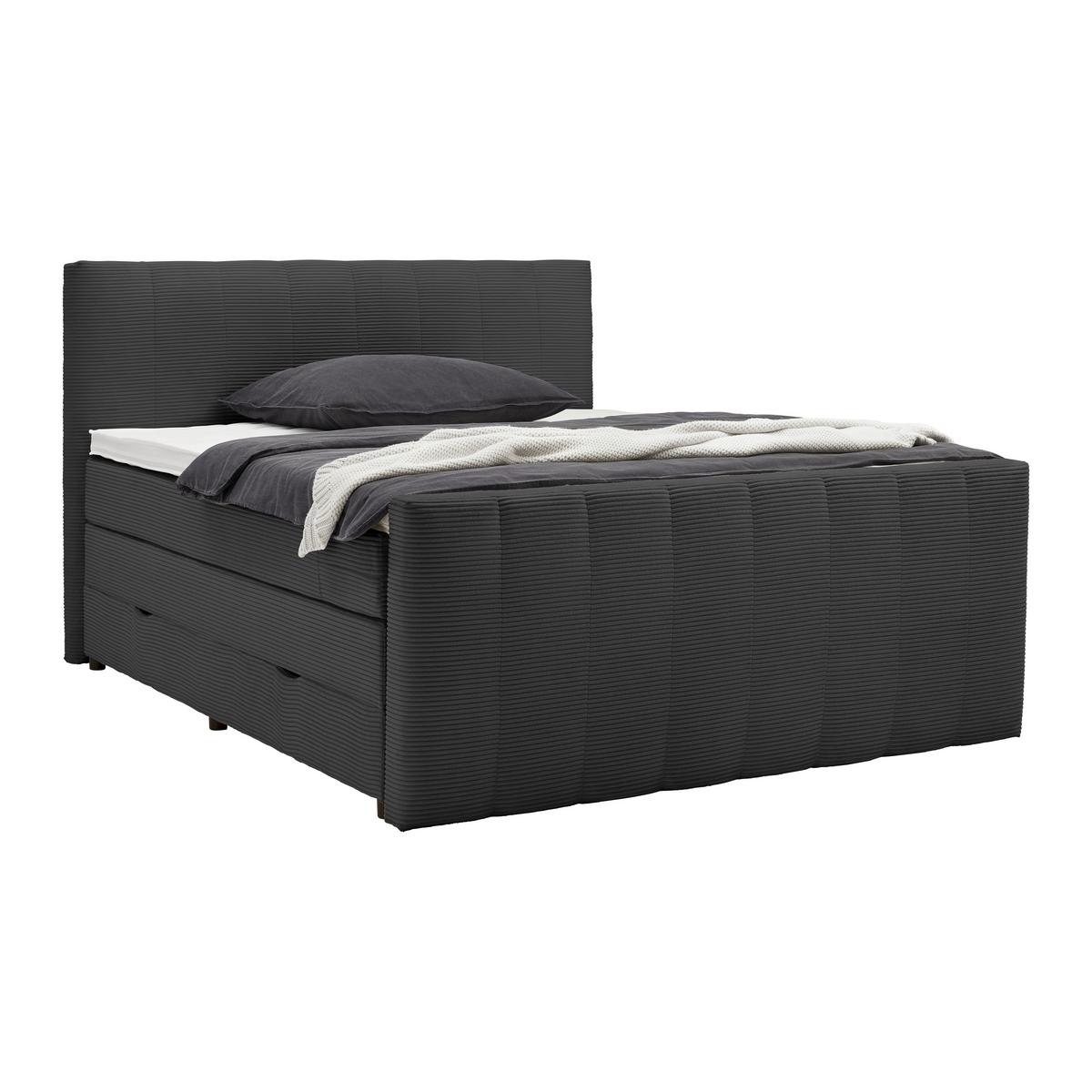 Boxspringbett Malaga Schwarz ca. 180x200cm - Silberfarben/Schwarz, Konventionell, Holzwerkstoff/Kunststoff (180/200cm) - Premium Living