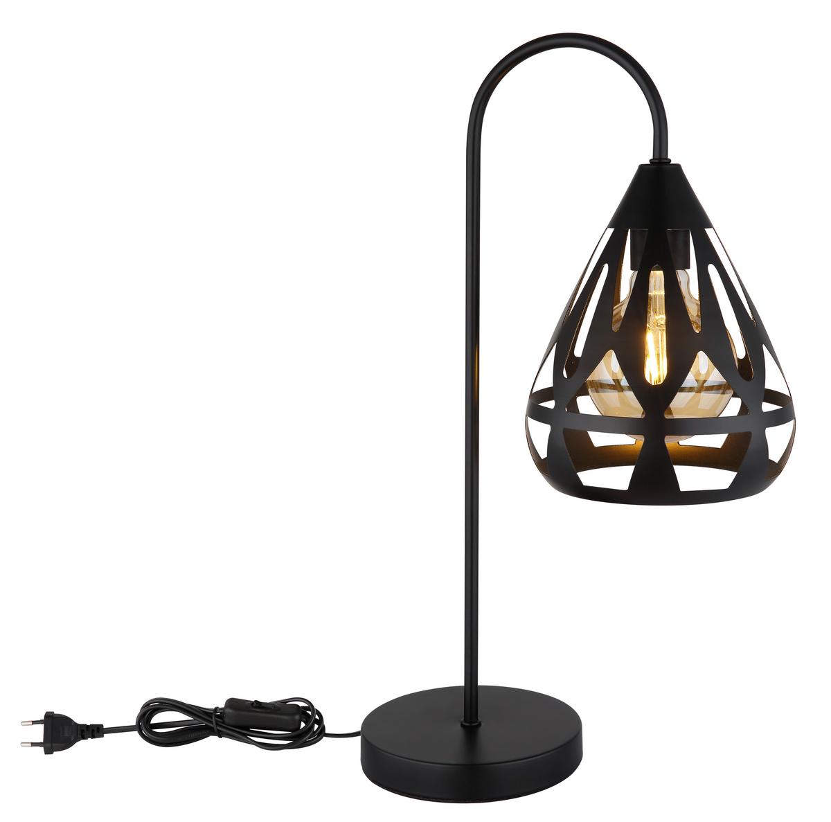 Tischleuchte Hassan Schwarz max. 40 Watt - Schwarz, Design, Kunststoff/Metall (28/17/48cm) - Globo