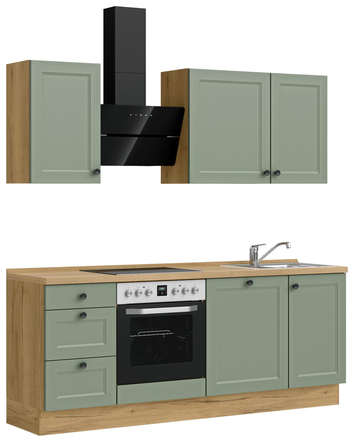Küchenblock Cascada High m. Geräten Schilfgrün - Schilfgrün/Eichefarben, MODERN, Holzwerkstoff/Metall (210cm) - Nobilia