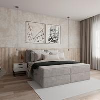 Boxbett Mala ca. 180x200 cm Hellgrau mit Topper - Hellgrau/Schwarz, MODERN, Holz/Holzwerkstoff (180/200cm) - Bessagi Home