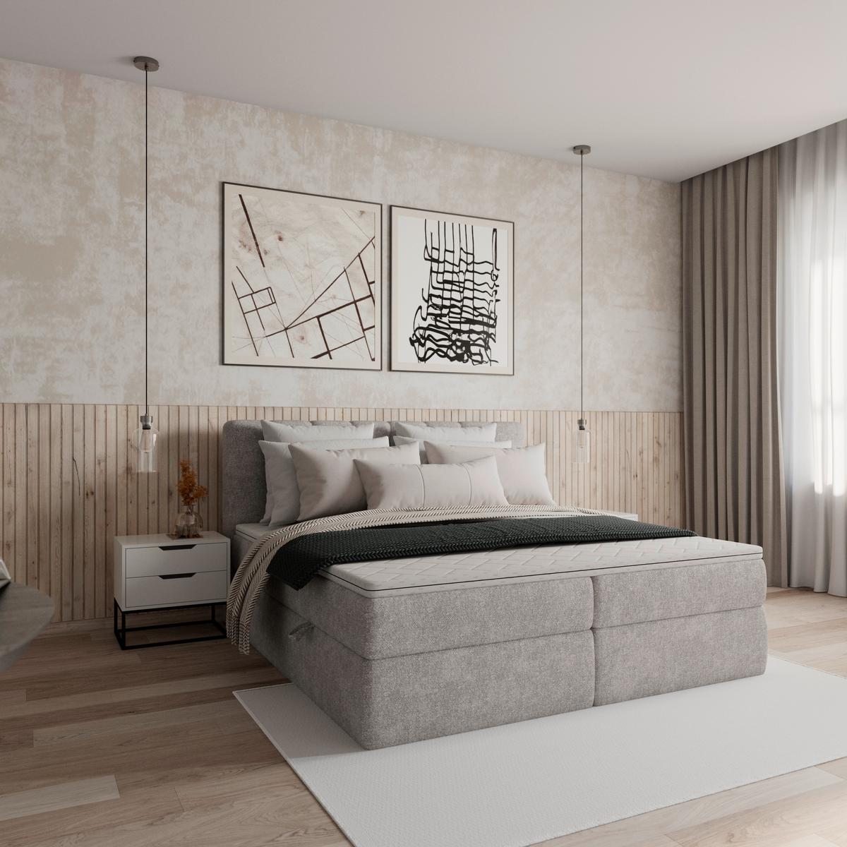 Boxbett Mala ca. 180x200 cm Hellgrau mit Topper - Hellgrau/Schwarz, MODERN, Holz/Holzwerkstoff (180/200cm) - Bessagi Home