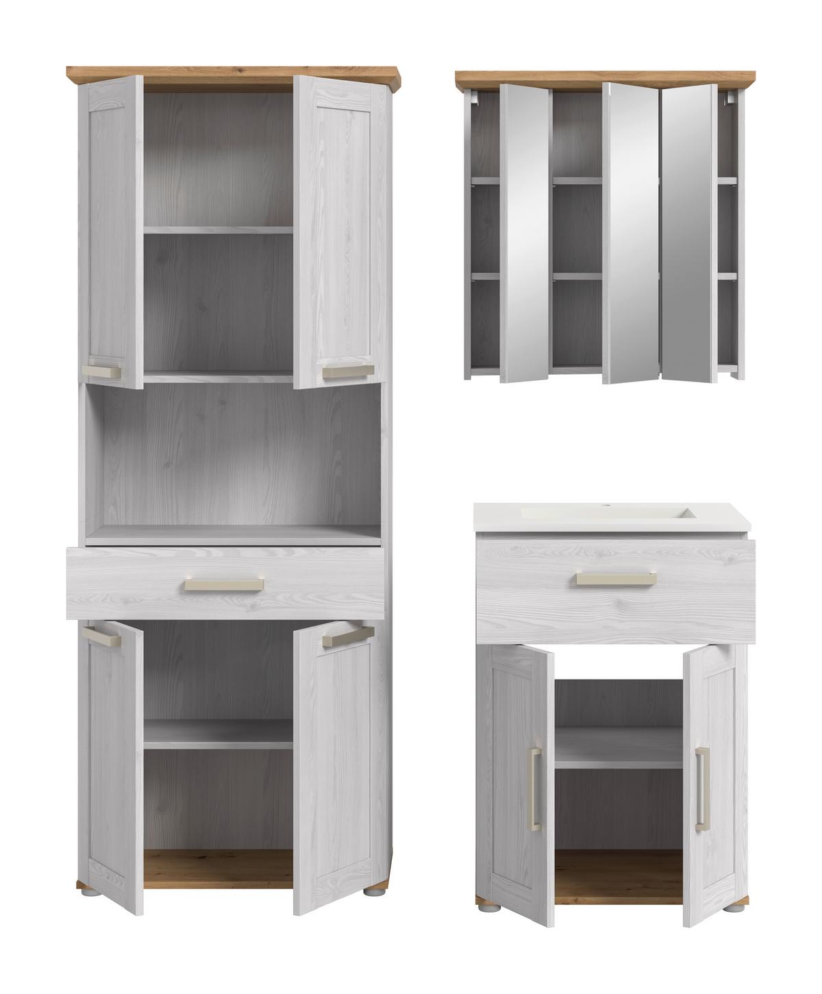 Badezimmer Verona Lärchefarben/Eiche Artisan - Silberfarben/Lärchefarben, Trend, Glas/Keramik (135cm) - MID.YOU