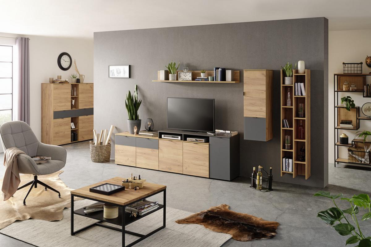 TV-Aufsatz in Graphitfarben - Graphitfarben, Modern, Holzwerkstoff (133/70/41cm) - Premium Living