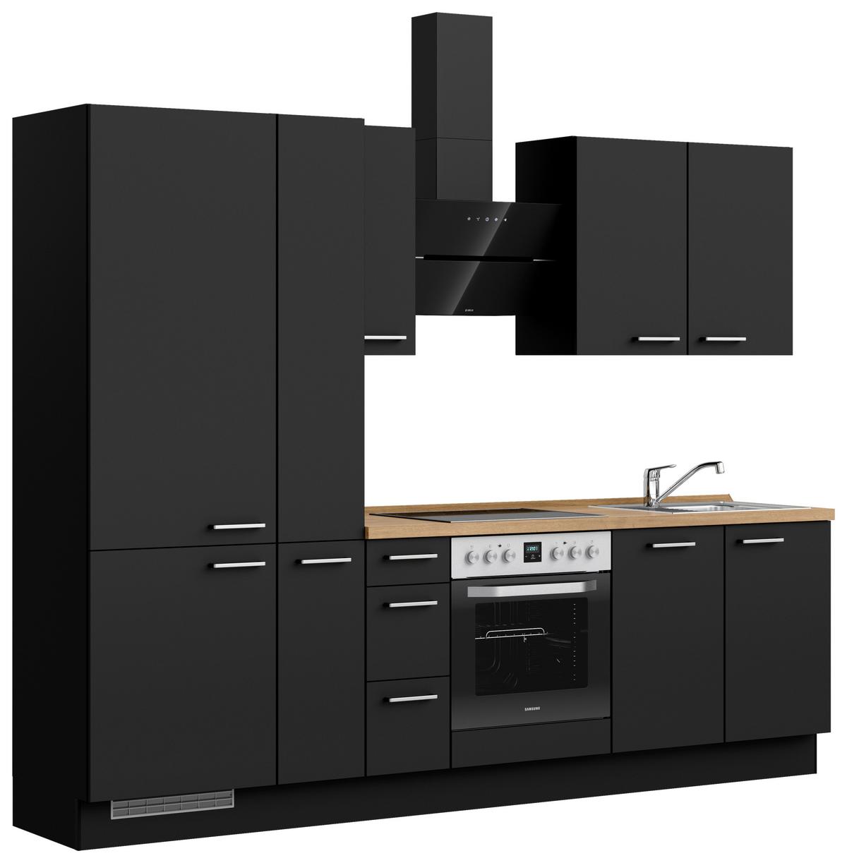 Küchenblock Touch High m. Geräten Schwarz - Edelstahlfarben/Eichefarben, MODERN, Holzwerkstoff/Metall (270cm) - Nobilia