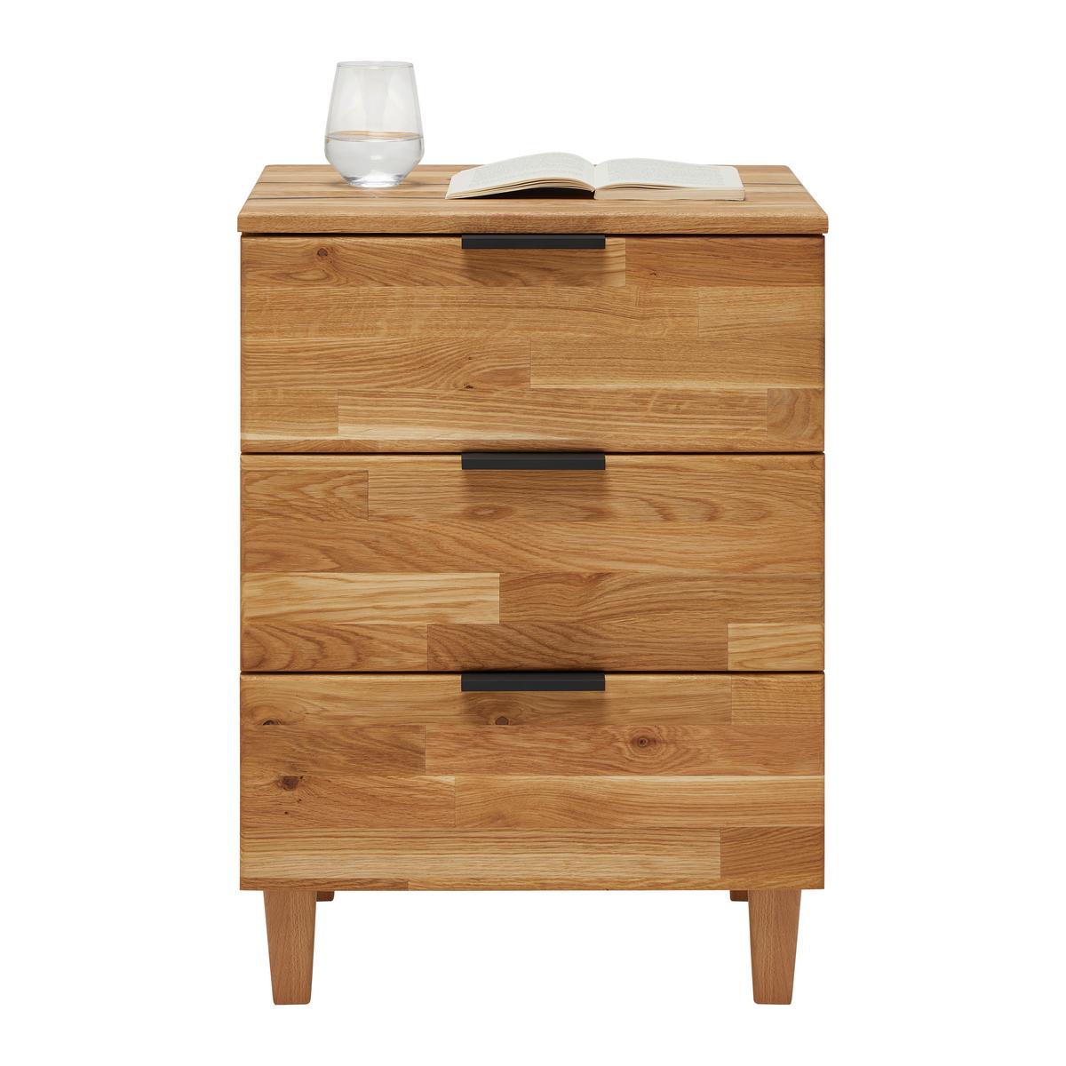 Nachtkästchen Carolina 3 Eichefarben - Eichefarben/Schwarz, KONVENTIONELL, Naturmaterialien/Holz (48/65/40cm) - ecoTree