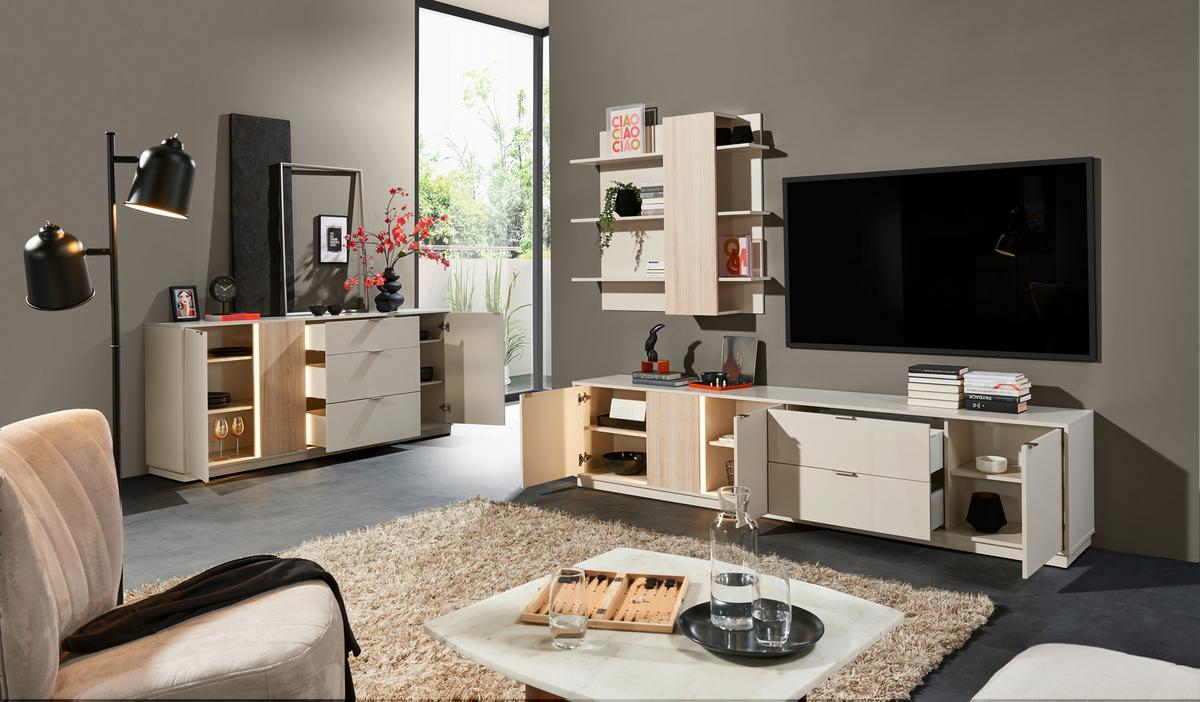 Sideboard Alex Kaschmir ca. 193x83x40cm - Kaschmir/Silberfarben, Design, Holzwerkstoff/Kunststoff (193/83/40cm) - MID.YOU