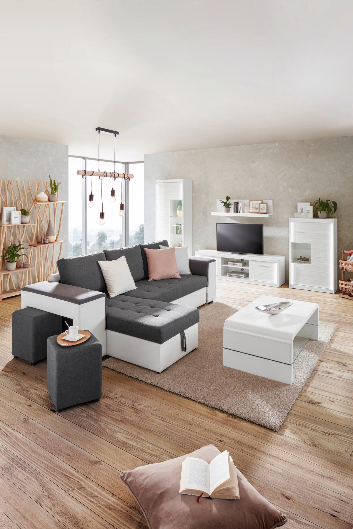 Dnevni Regal Lenny, Bela - srebrne barve/bela, Moderno, kovina/leseni material (300/190/35-42cm) - Premium Living