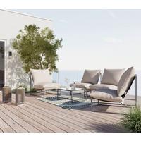 Loungegarnitur Lino creme Textil, Metall inkl. Abdeckung - Dunkelgrau/Multicolor, Modern, Glas/Textil - Bessagi Garden