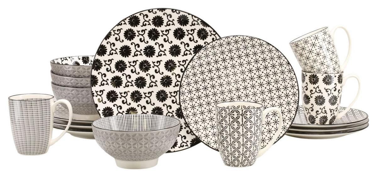 Kombinirani Servis New Style Black, 16-Delni - črna/bela, Basics, keramika - Creatable