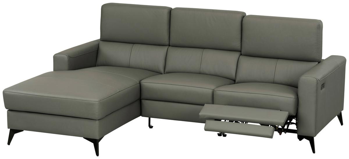 Wohnlandschaft Ben Dunkelgrau - Dunkelgrau/Schwarz, MODERN, Leder/Holz (102-180/75-95/235cm) - Premium Living