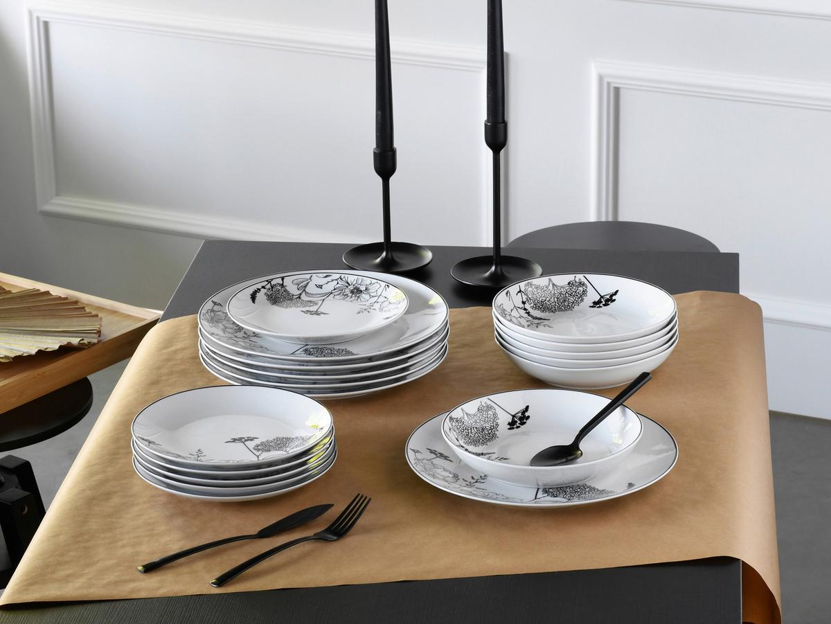 Jedilni Servis Luna Black Flower, 18-Delni - črna/sivobela, Basics, keramika - Creatable