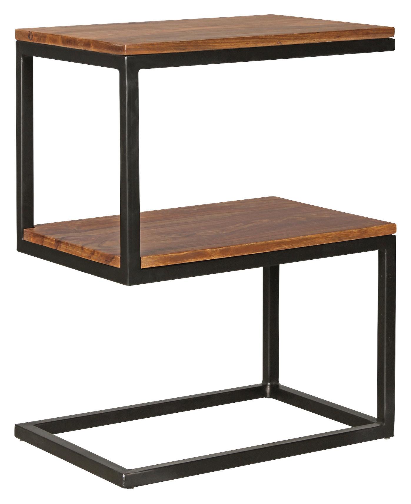 Beistelltisch "Akola" ca. 45x30 cm, aus Sheesham - Sheeshamfarben/Schwarz, Design, Holz/Metall (45/30/60cm) - MID.YOU