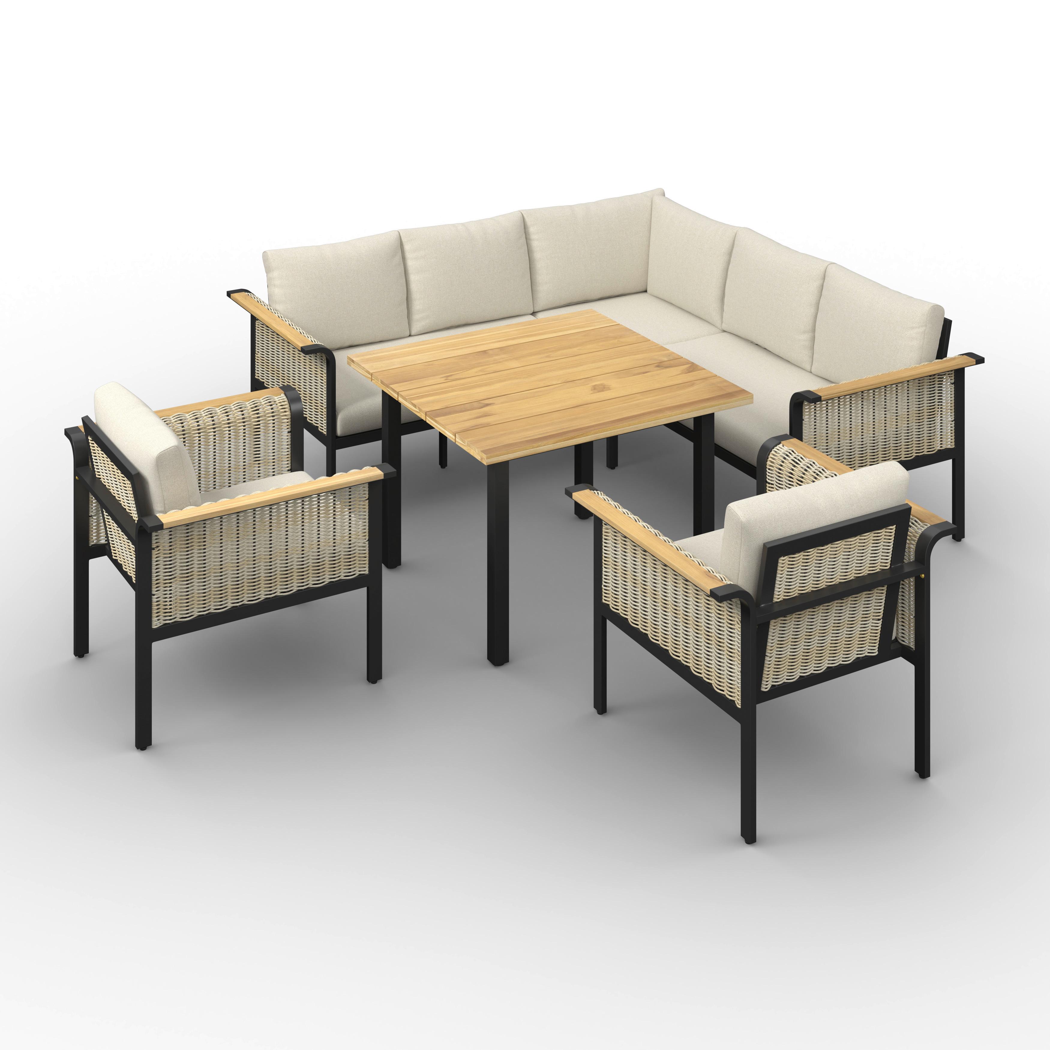LOUNGESET CASSANDRA - teakfärg/ljusbrun, Modern, metall/trä - Bessagi Garden
