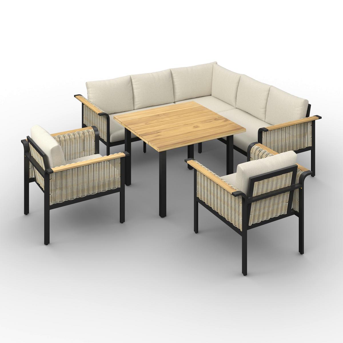 Jedilna Lounge Garnitura Cassandra, 5-Delni Set - svetlo rjava/barva tikovine, Moderno, kovina/tekstil - Bessagi Garden