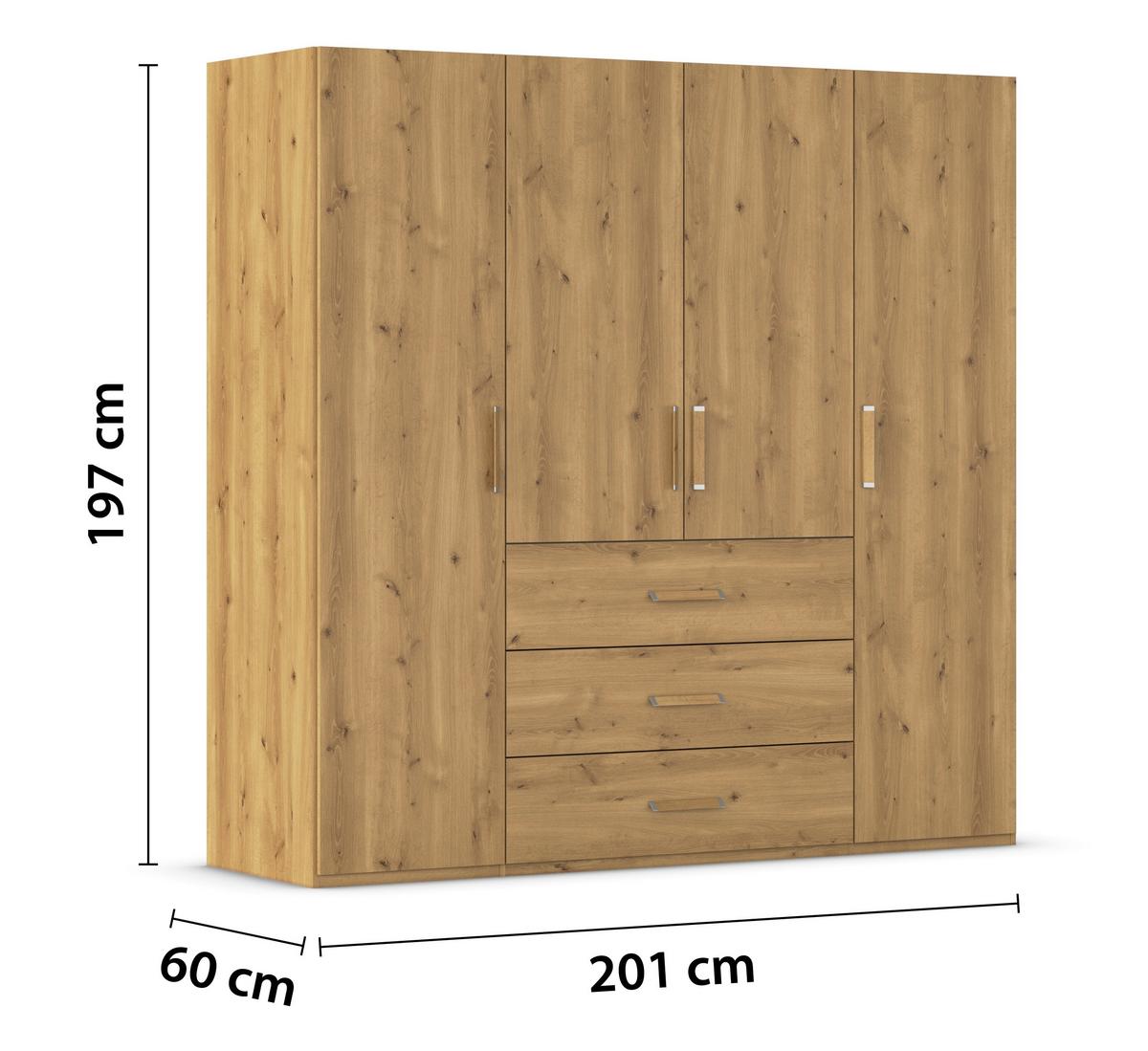 Omara S Klasičnimi Vrati Evelyn, Barva Hrasta - barve hrasta, Design, umetna masa/leseni material (201/197/60cm) - Novel