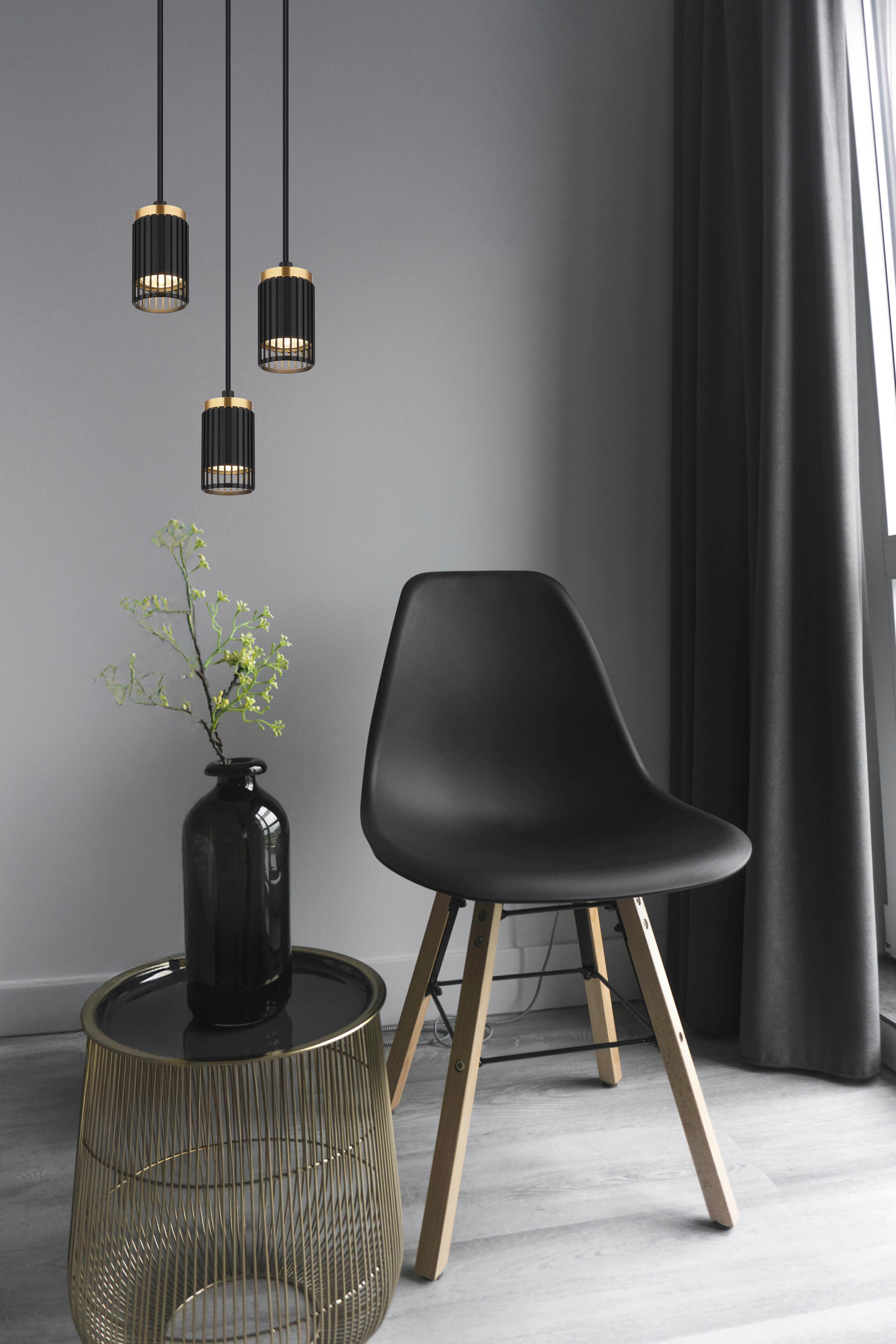 HÄNGELEUCHTE 57906-3H KORBEN - Goldfarben/Schwarz, Design, Kunststoff/Metall (21/115,5cm) - Globo