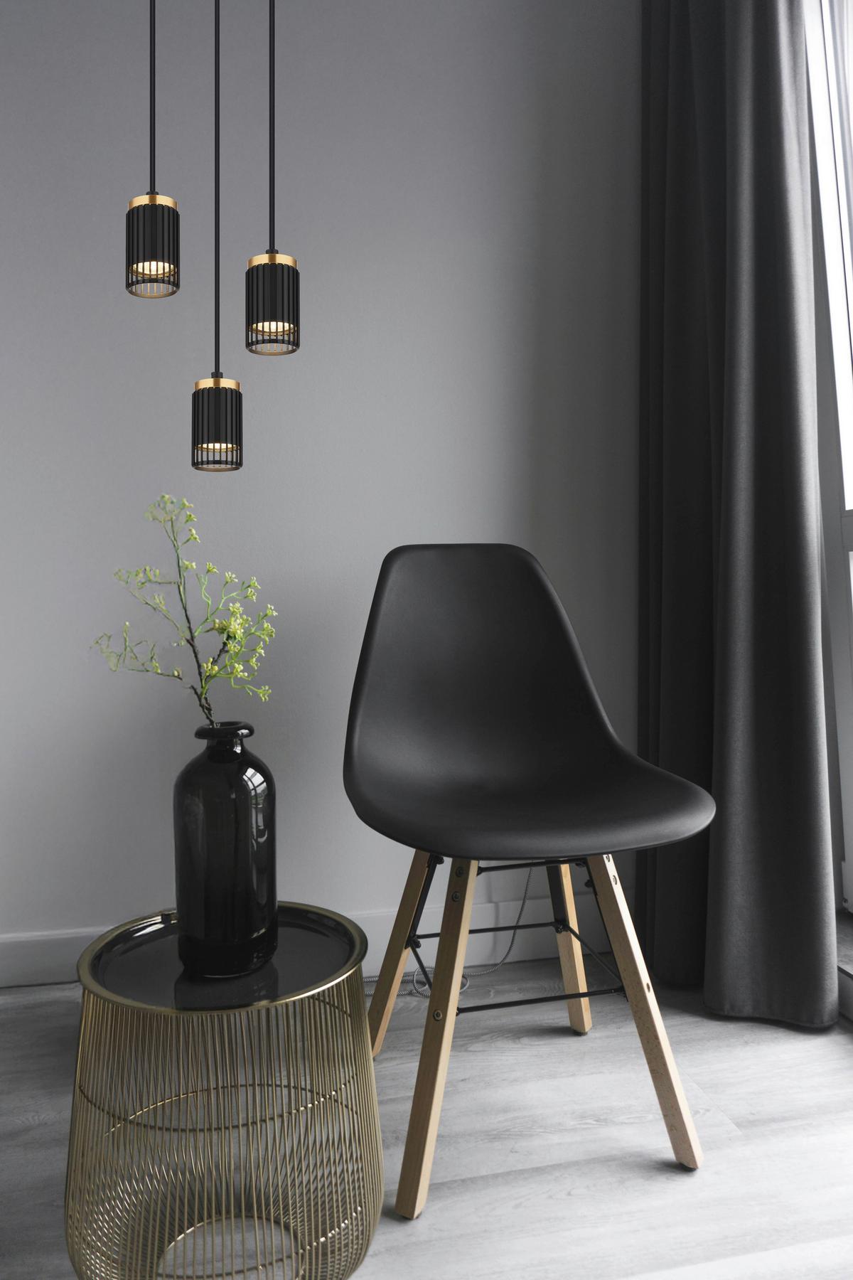 HÄNGELEUCHTE 57906-3H KORBEN - Goldfarben/Schwarz, Design, Kunststoff/Metall (21/115,5cm) - Globo