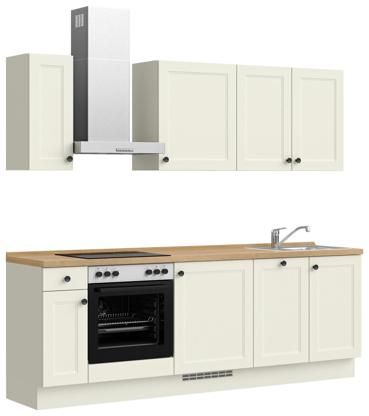 Küchenblock Cascada Low m. Geräten Weiß - Eichefarben/Schwarz, MODERN, Holzwerkstoff/Metall (240cm) - Nobilia